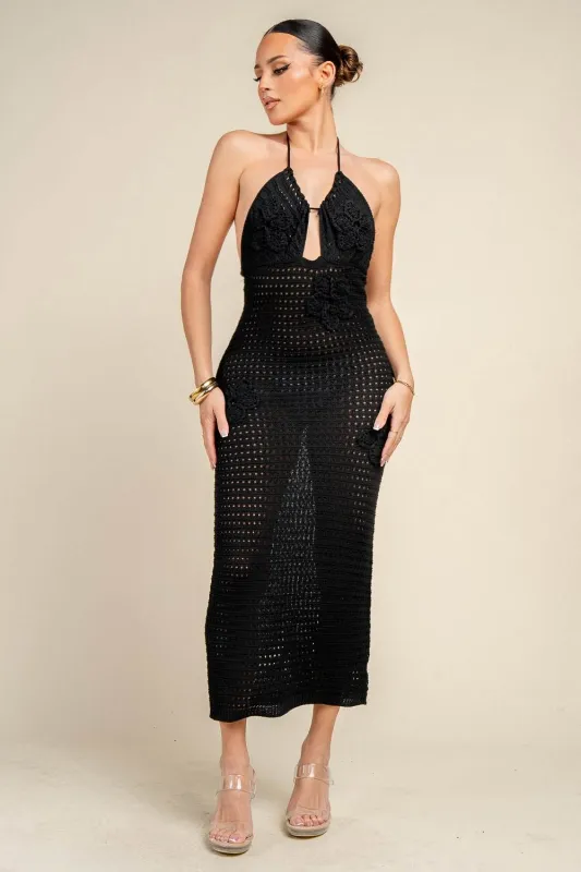 PD79649C / MAXI DRESS WITH EMBROIDERED FLOWER made by privy