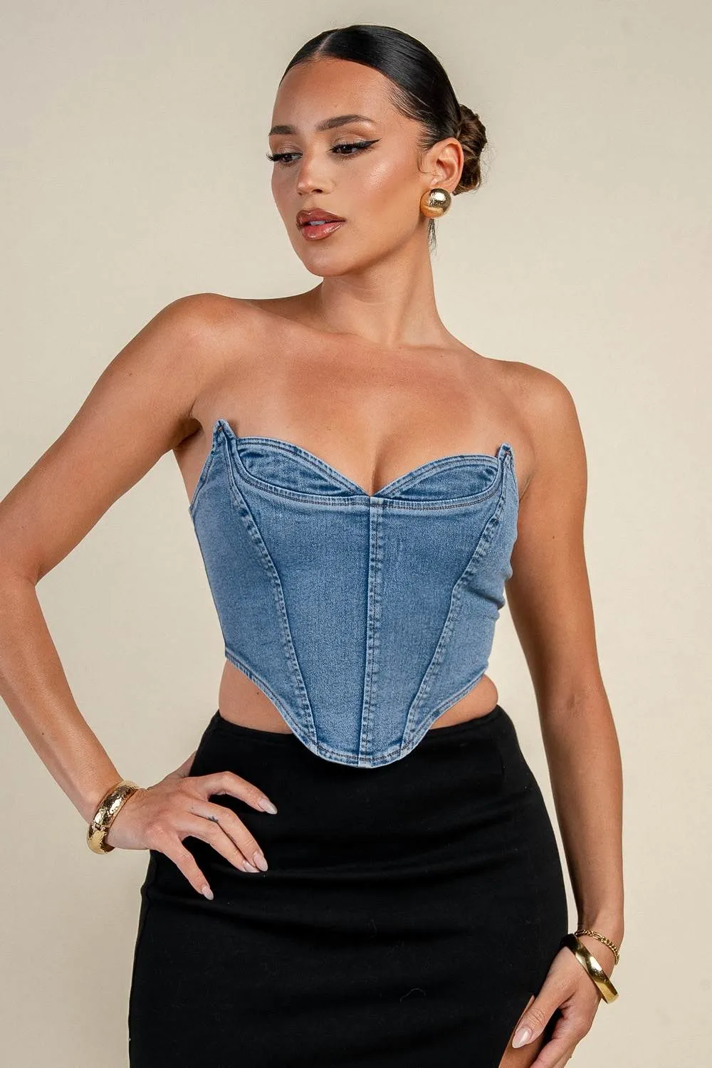 PT45692D / DENIM STRAPLESS CORSET TOP sold by privy product image thumbnail 4