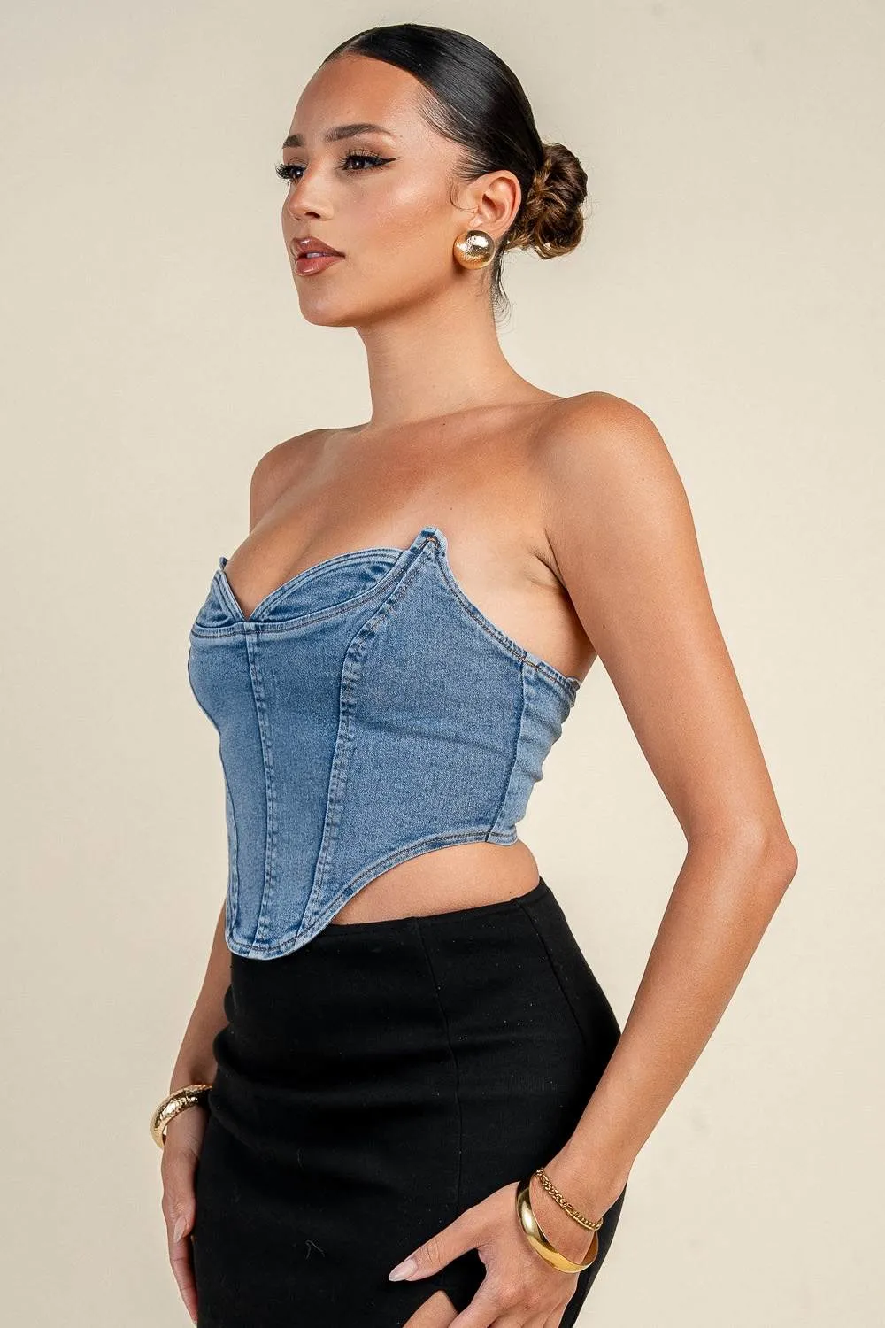 PT45692D / DENIM STRAPLESS CORSET TOP sold by privy product image thumbnail 2