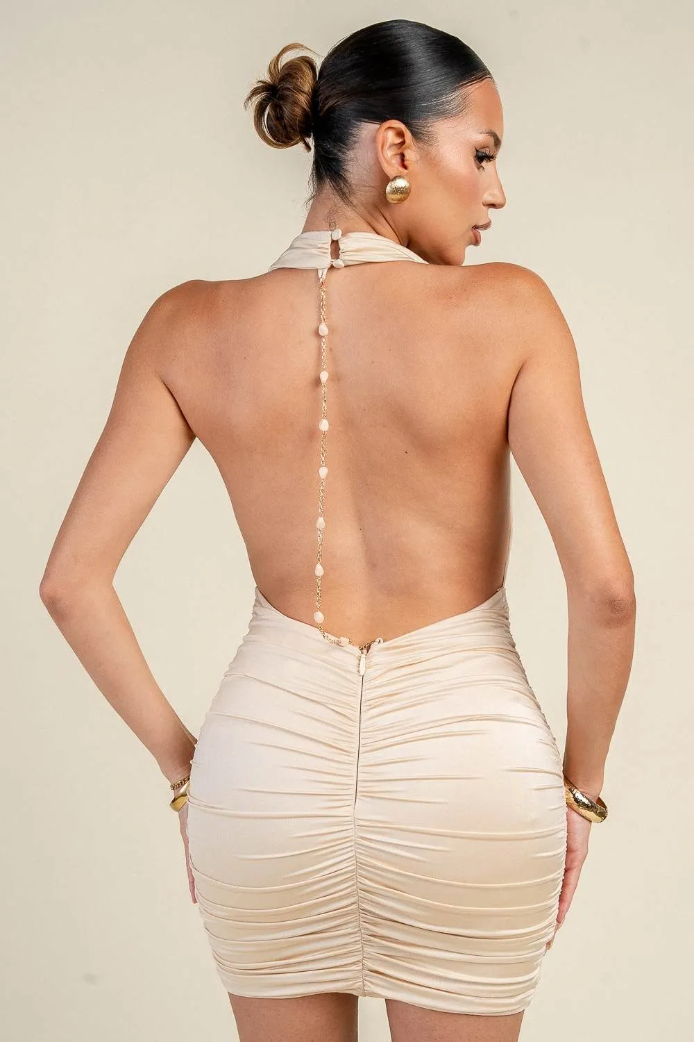 PD79699S / HALTER COWL NECK RUCHED MINI DRESS sold by privy product image thumbnail 3