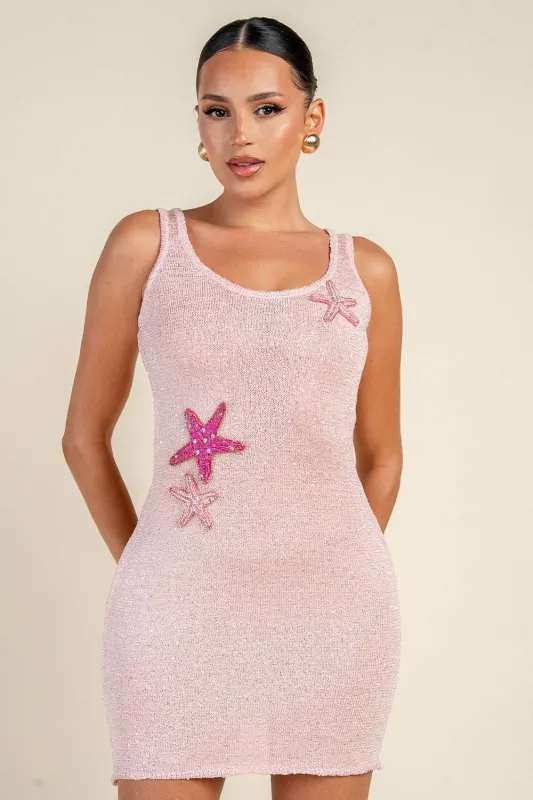 PD79787C / TEXTURED KNIT STARFISH APPLIQUÉ MINI DRESS made by privy