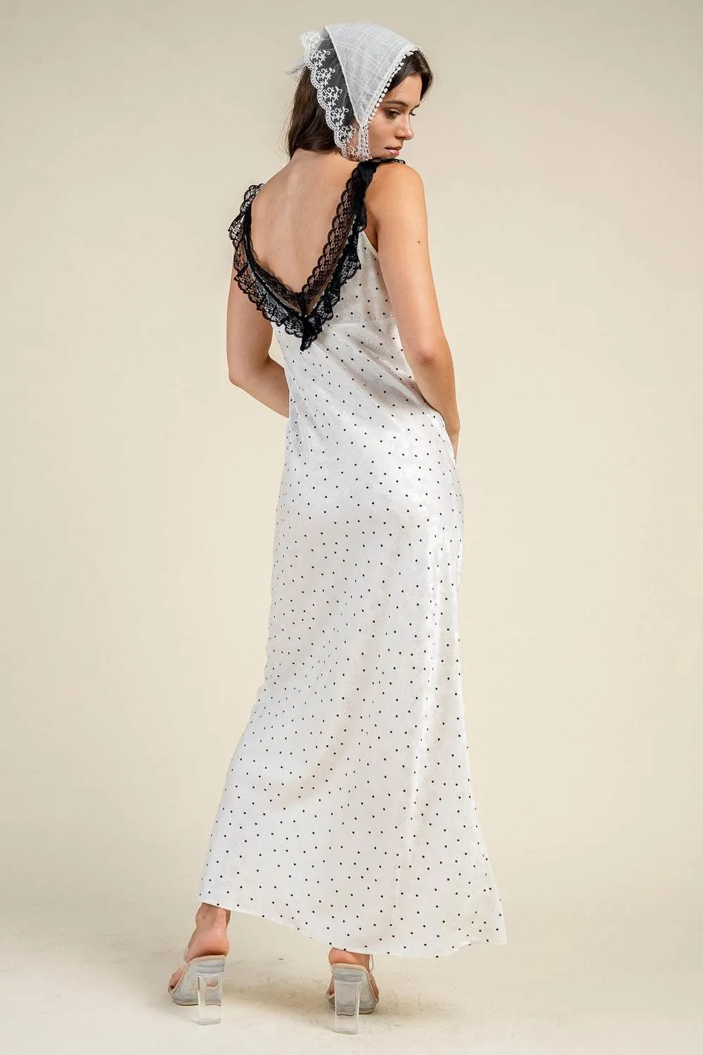 CD31038S / POLKA DOT LACE TRIM TIE FRONT MAXI DRESS sold by privy product image thumbnail 3