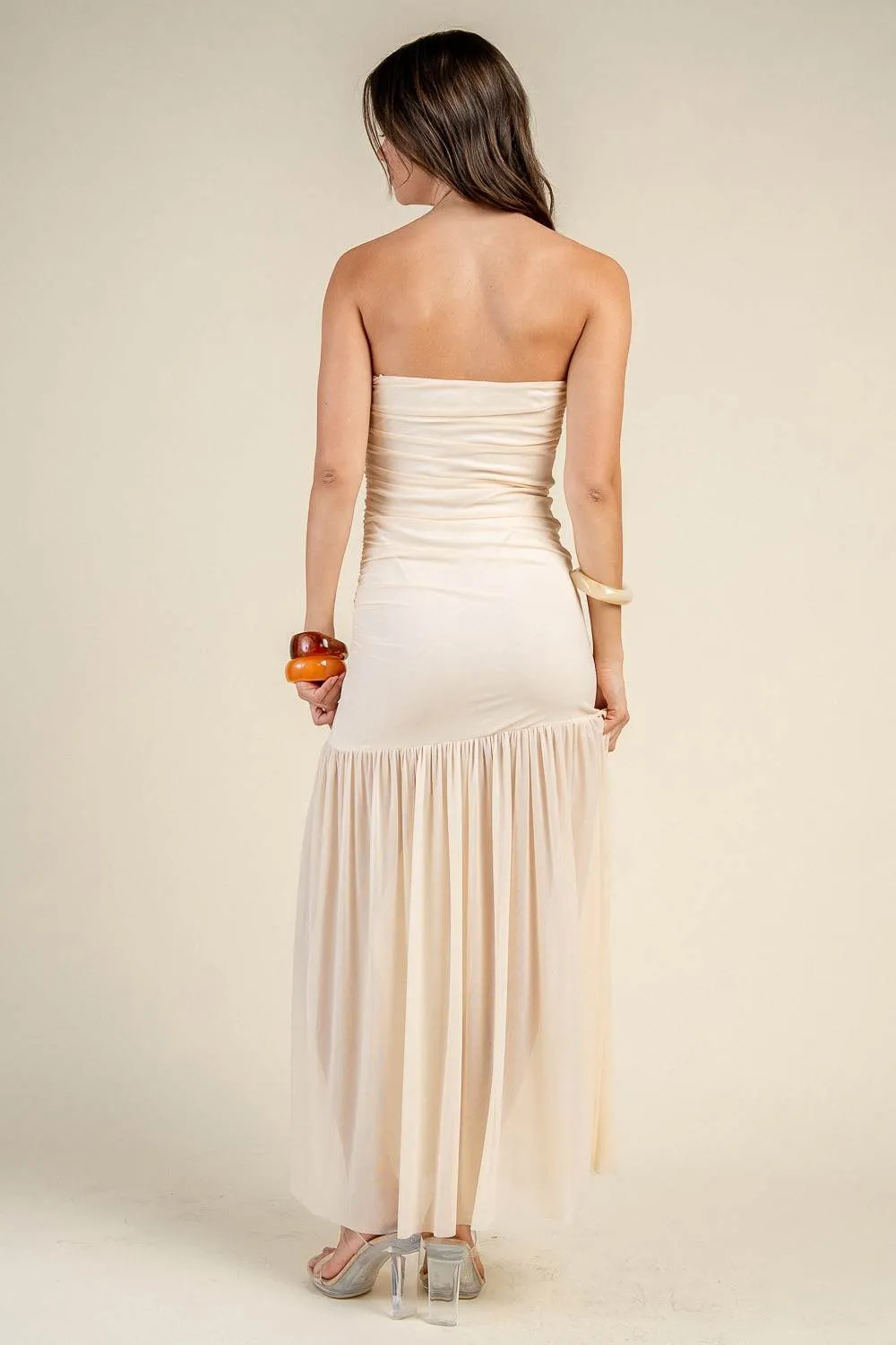 CD31029S / STRAPLESS RUCHED BODICE DROP WAIST MAXI DRESS sold by privy product image thumbnail 3