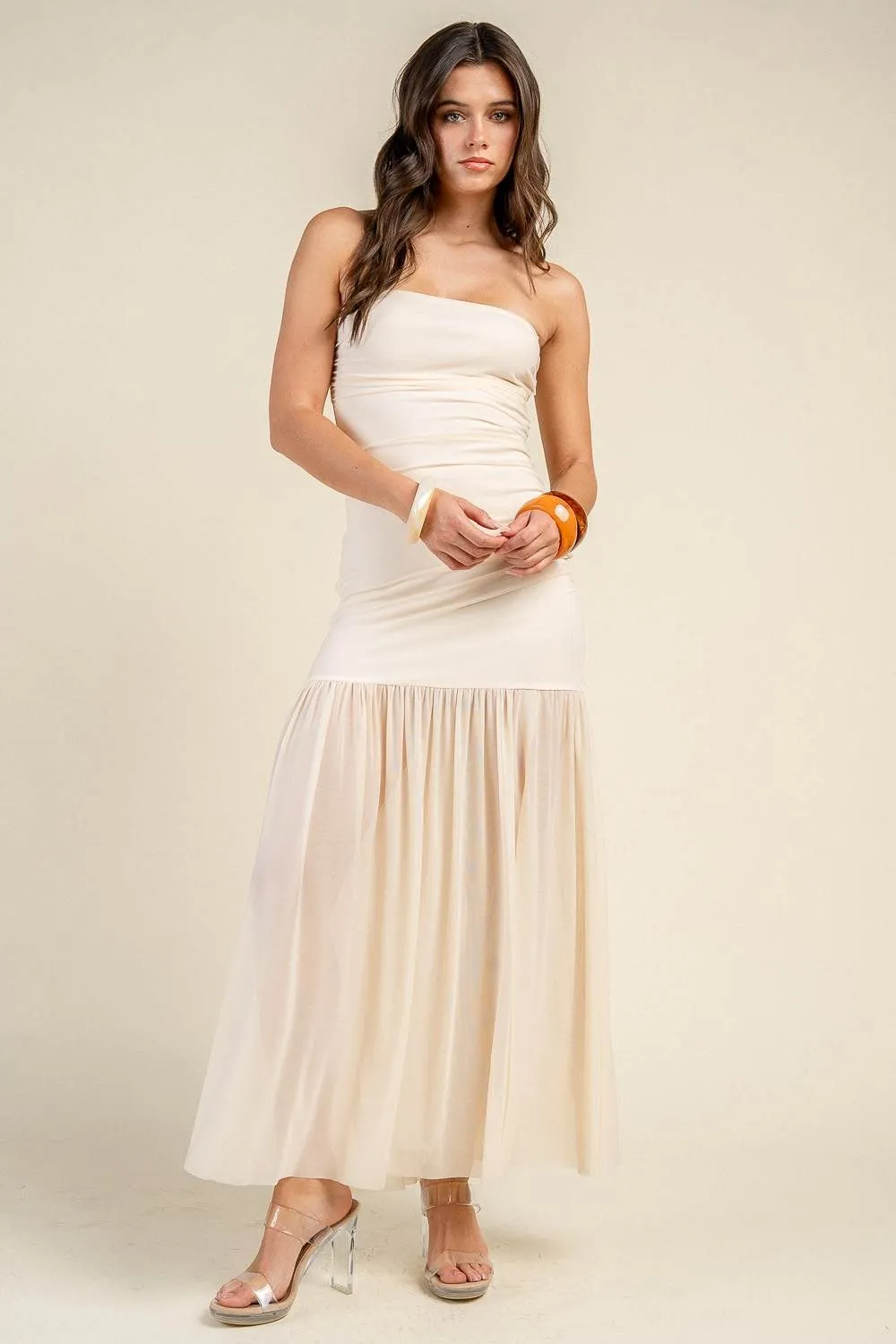 CD31029S / STRAPLESS RUCHED BODICE DROP WAIST MAXI DRESS sold by privy product image thumbnail 4