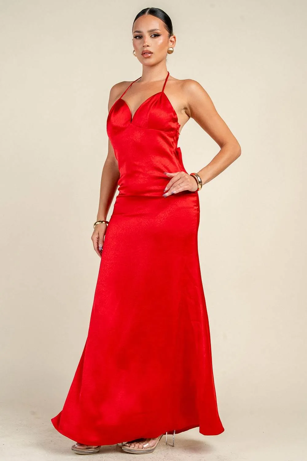 YD30269K / SATIN HALTER SLIP MAXI DRESS sold by privy product image thumbnail 3