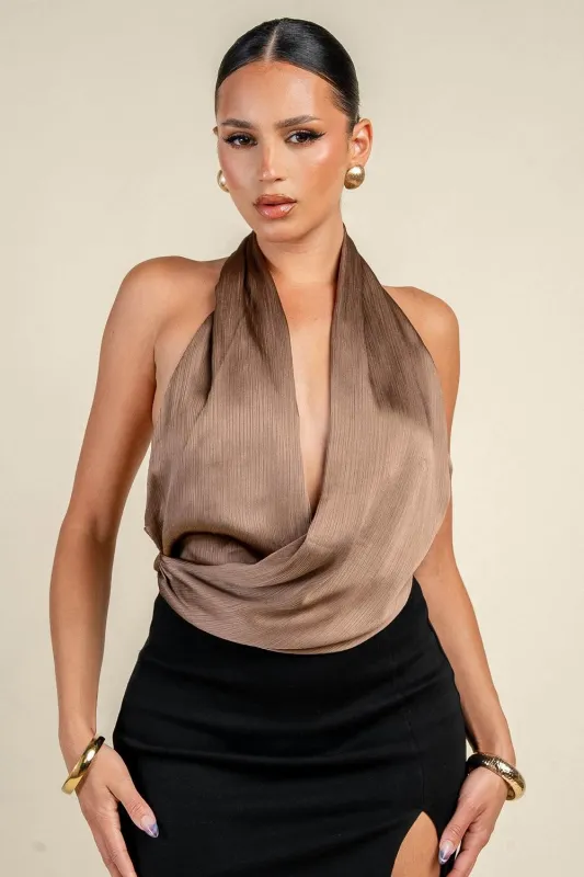 YT4080K / DRAPED HALTER COWL NECK BODYSUIT made by privy