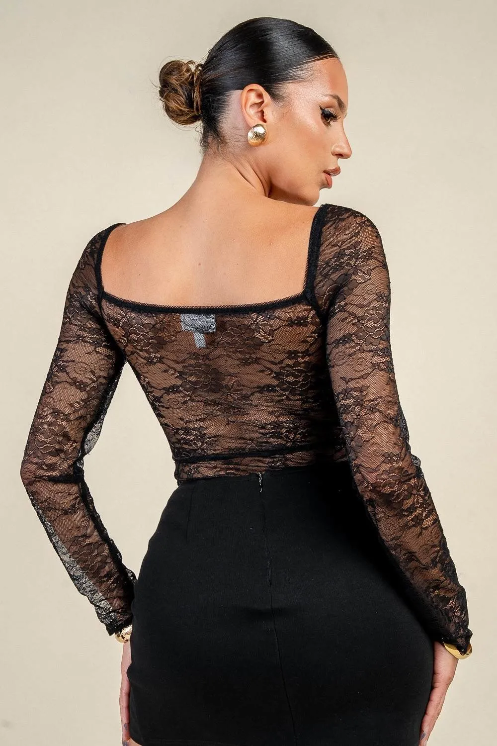 YT4051E / SHEER LACE CORSET LONG SLEEVE BODYSUIT sold by privy product image thumbnail 3