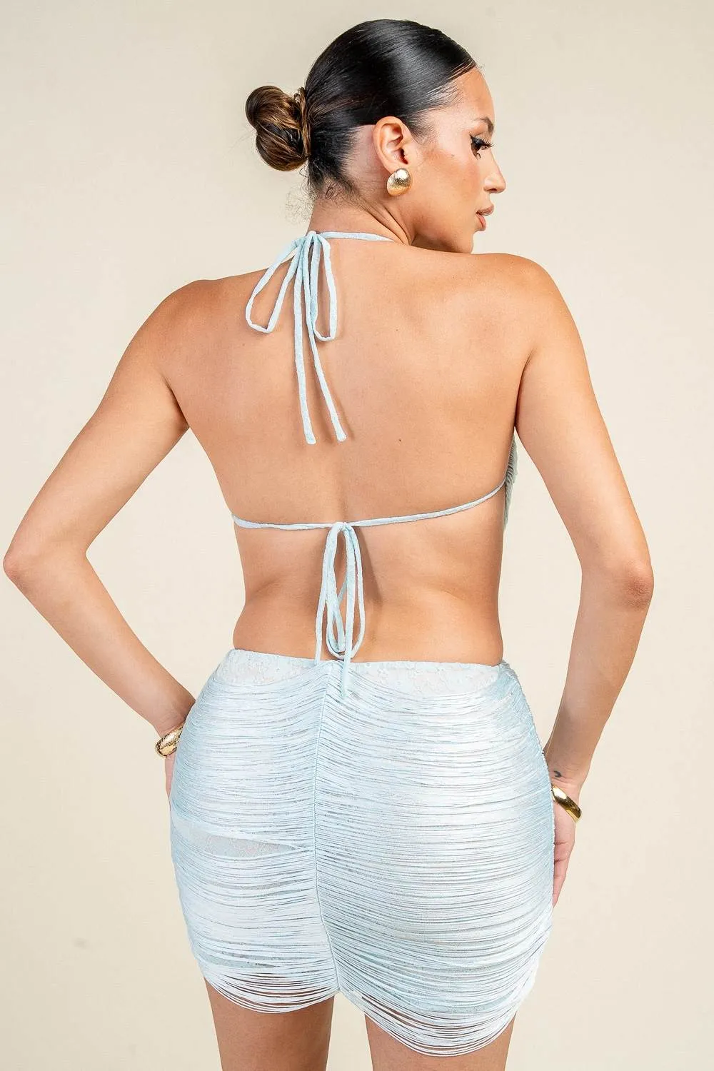 YD30222N / RUCHED HALTER CUT-OUT MINI DRESS sold by privy product image thumbnail 3