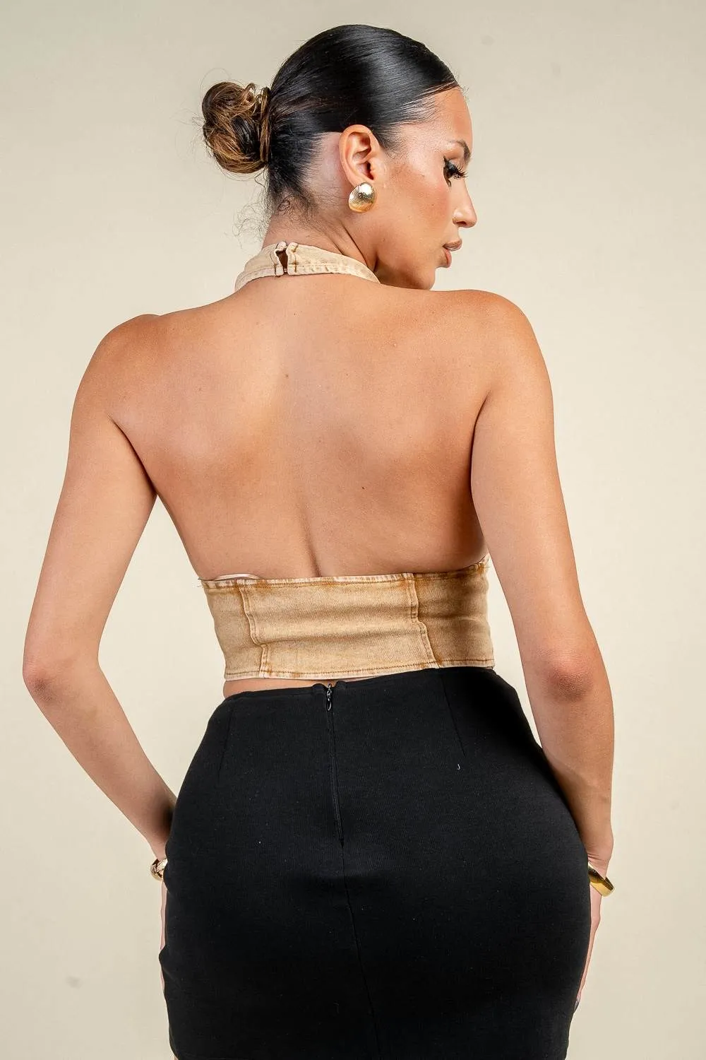 PT45642S / WASHED DENIM HALTER CORSET TOP sold by privy product image thumbnail 3