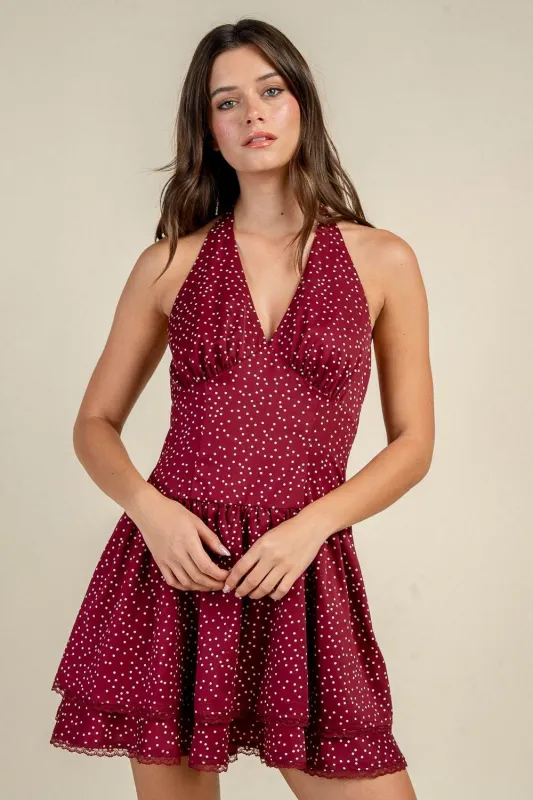 CD31070S / POLKA DOT HALTER RUFFLED MINI DRESS made by privy