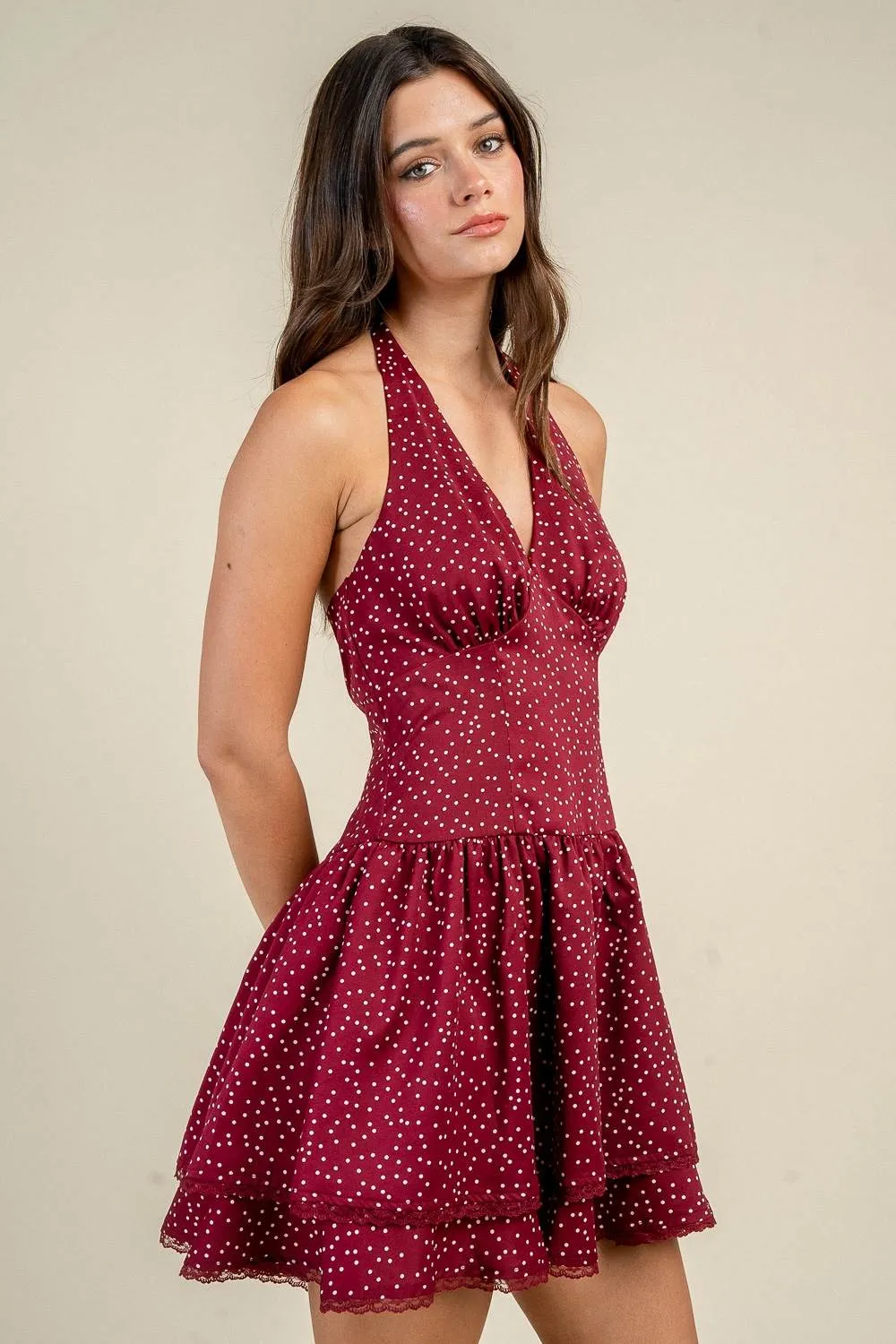 CD31070S / POLKA DOT HALTER RUFFLED MINI DRESS sold by privy product image thumbnail 4