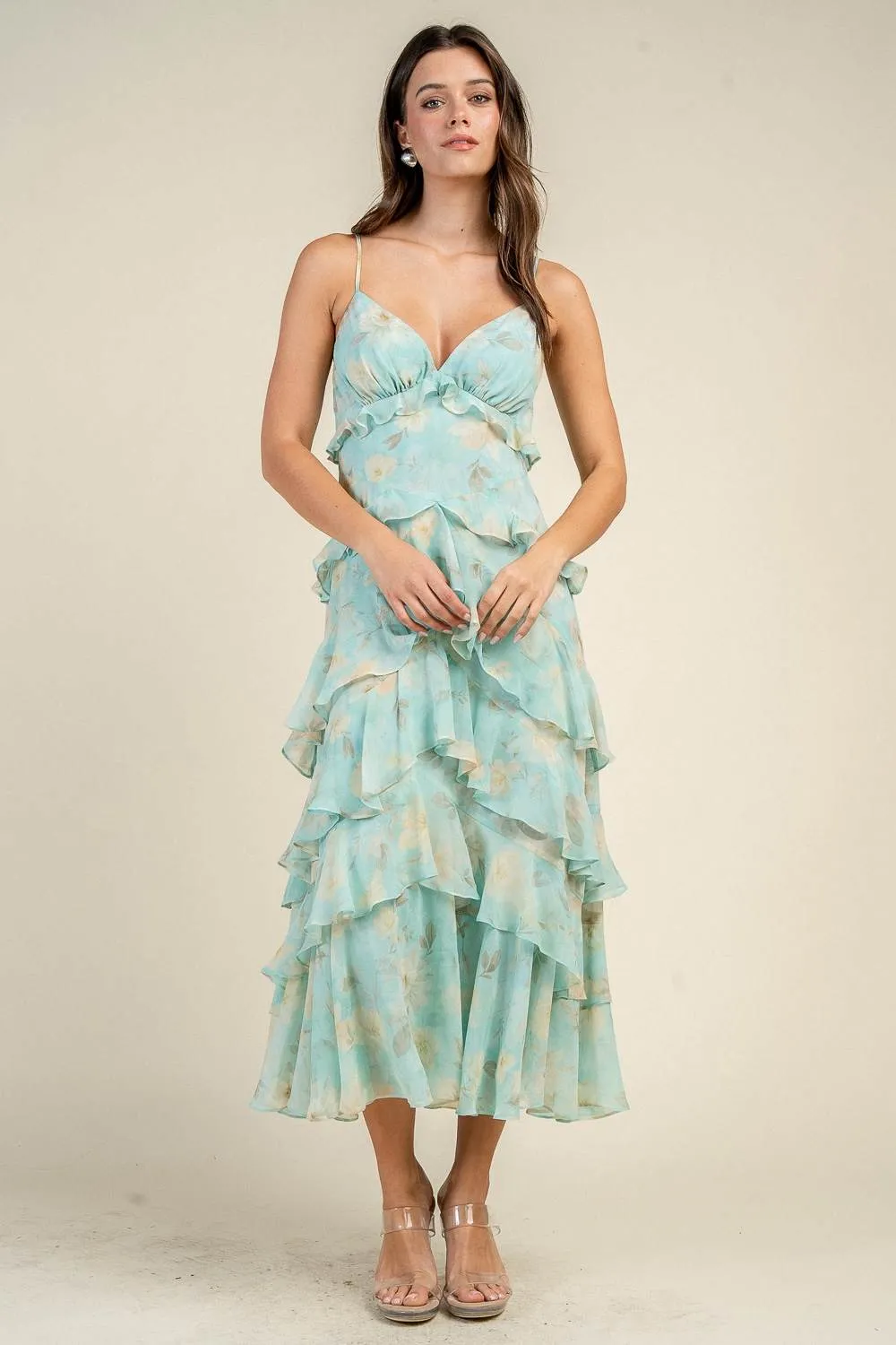 CD30968S / FLORAL PRINT RUFFLED LAYERED MAXI DRESS sold by privy product image thumbnail 4