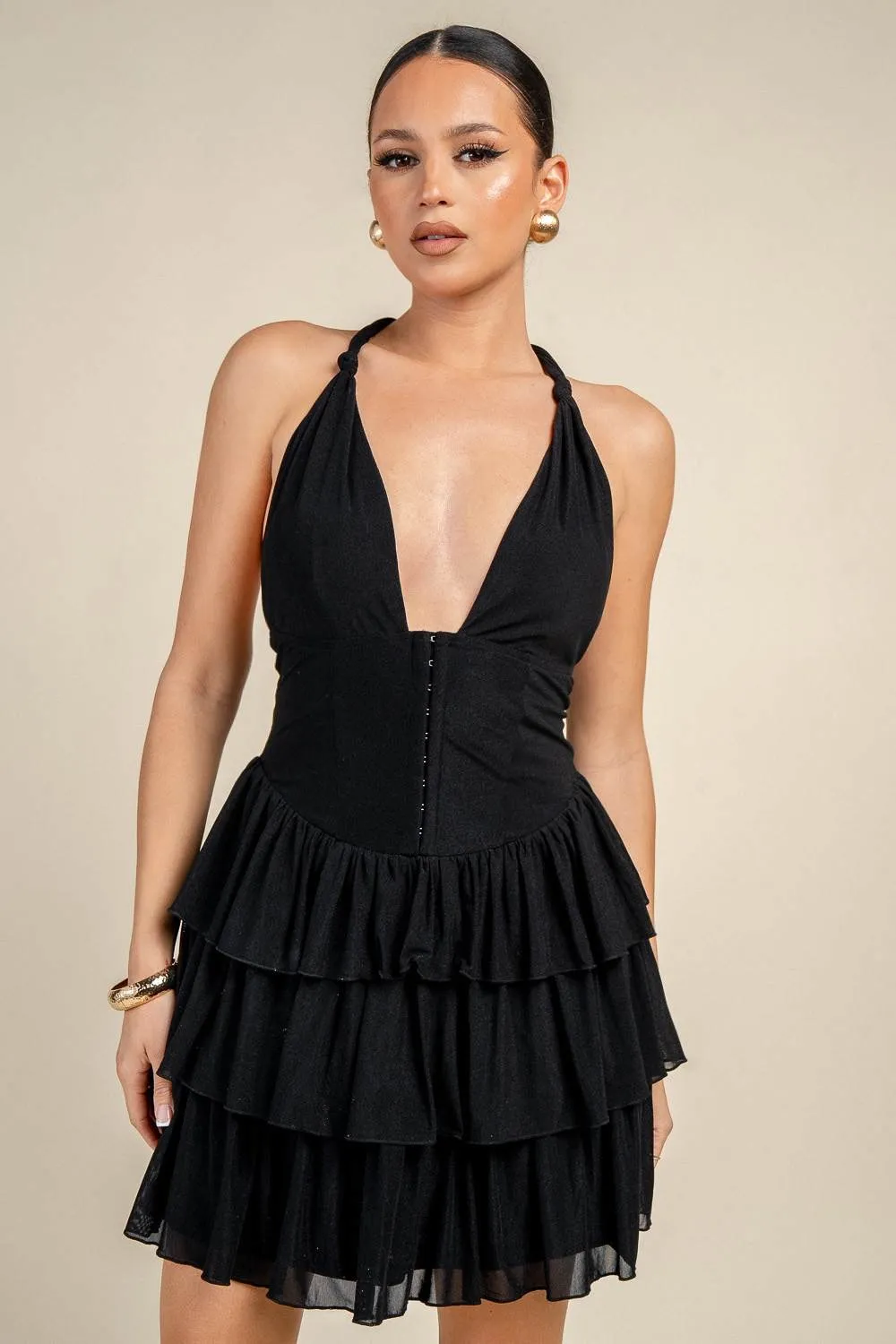 PD79702S / HALTER NECK CORSET RUFFLE MINI DRESS sold by privy product image thumbnail 4