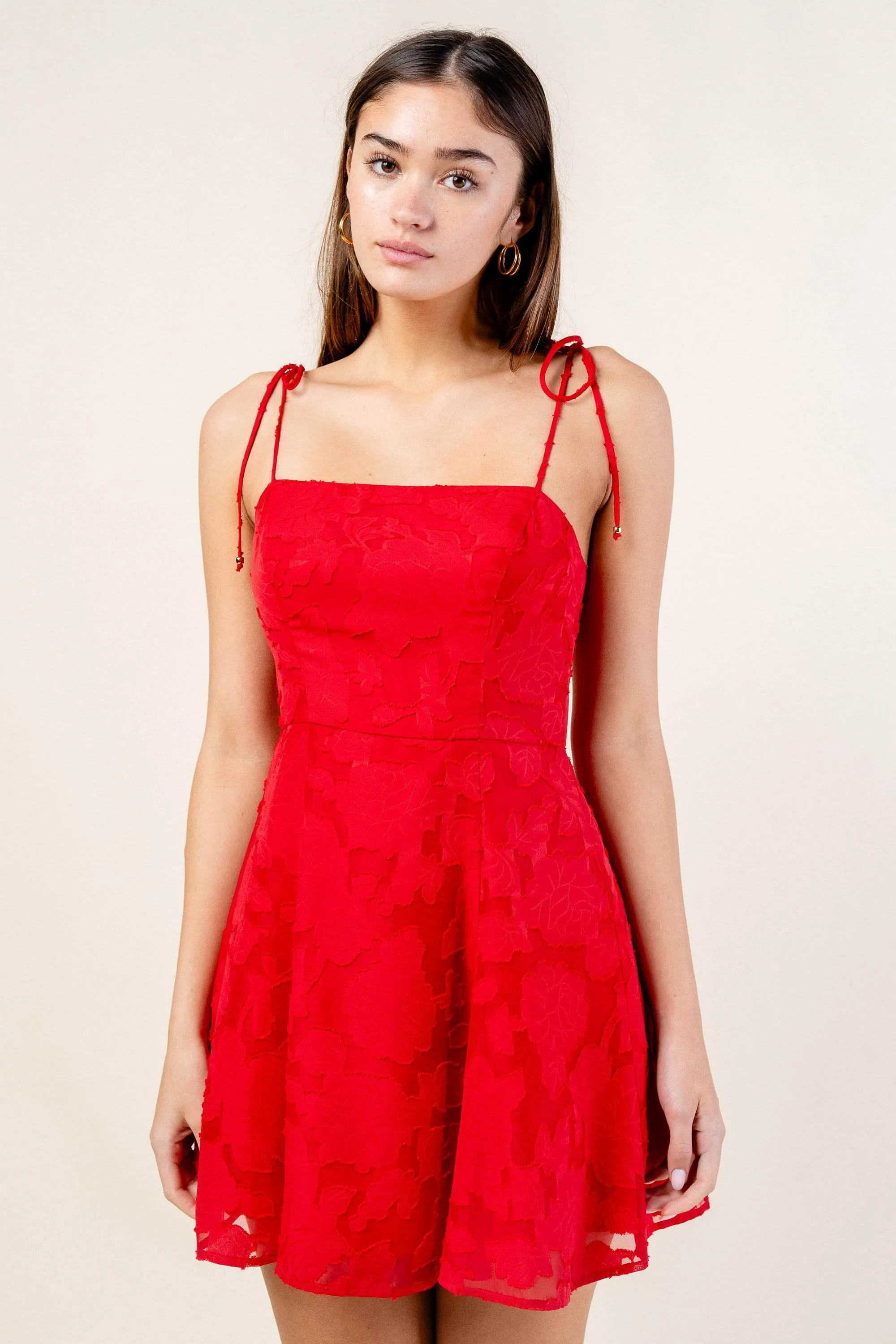 BD12231SST / ROSE TEXTURE BOW TIE STRAPS FIT &FLARE MINI DRESS sold by privy product image thumbnail 4