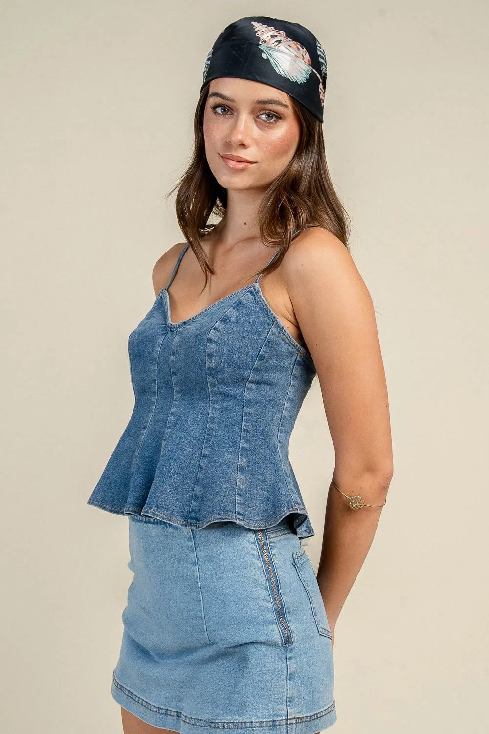 CT10941D / DENIM CORSET SEAM PEPLUM CAMI TOP sold by privy product image thumbnail 2
