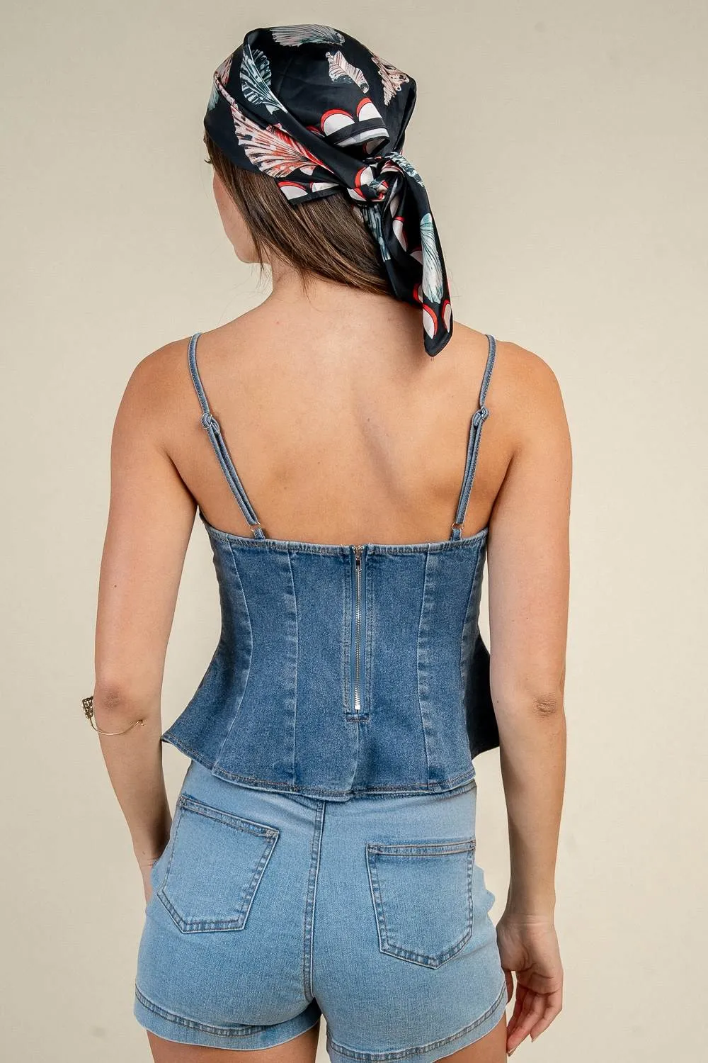 CT10941D / DENIM CORSET SEAM PEPLUM CAMI TOP sold by privy product image thumbnail 3