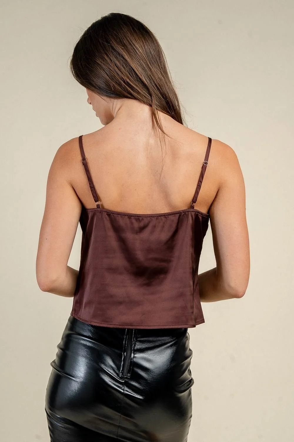 CT10910D / SATIN LACE TRIM BUTTON FRONT CAMI TOP sold by privy product image thumbnail 3