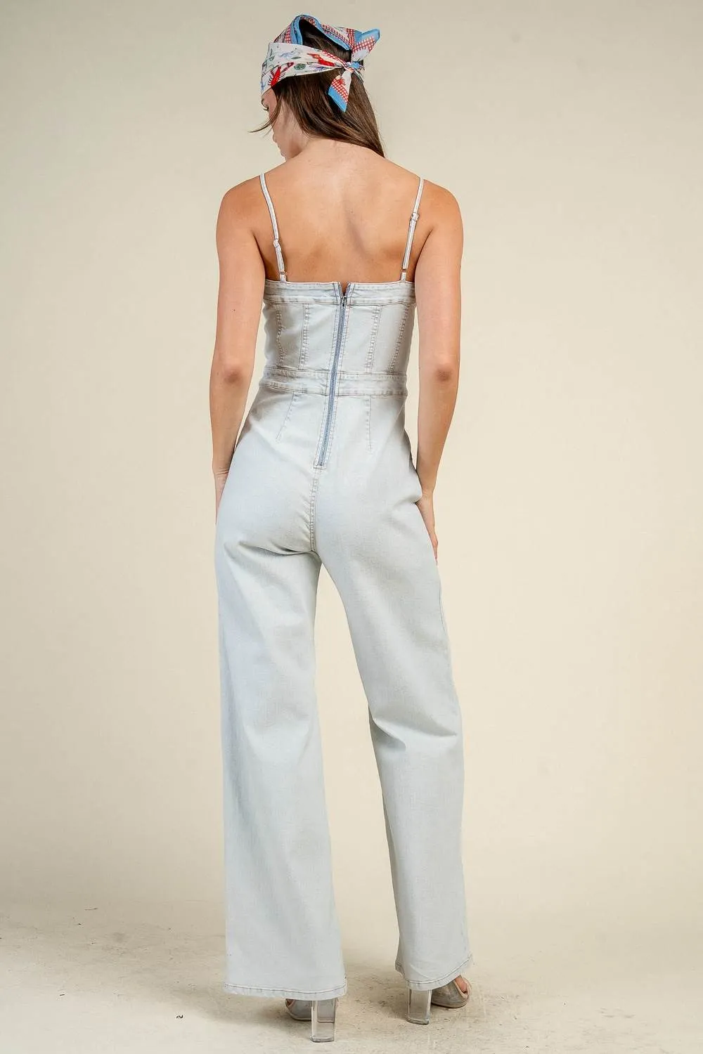 CJ40040D / DENIM CORSET SEAM STRAIGHT LEG JUMPSUIT sold by privy product image thumbnail 3