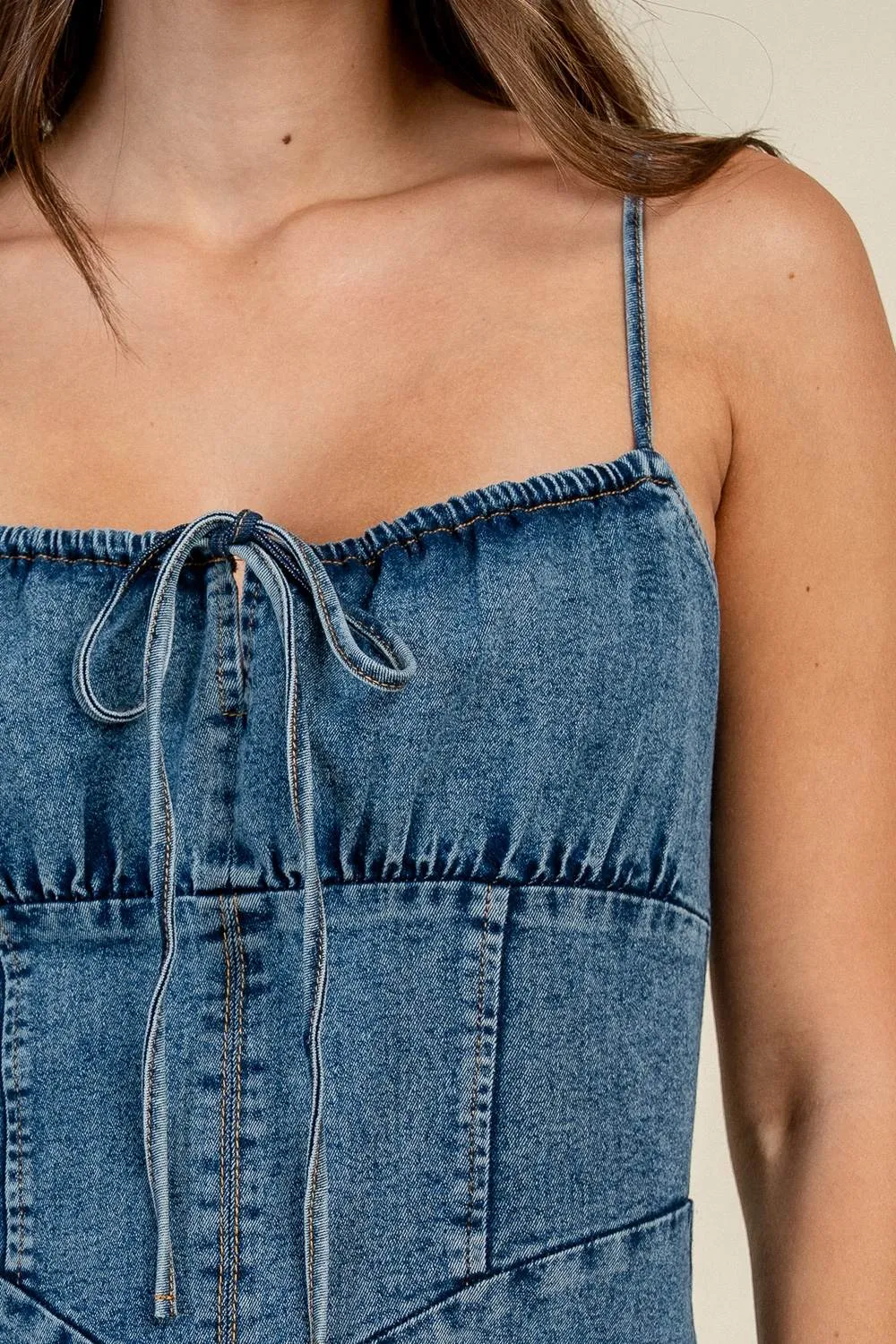 CD31087D / DENIM CORSET SEAM TIE FRONT MIDI DRESS sold by privy product image thumbnail 5