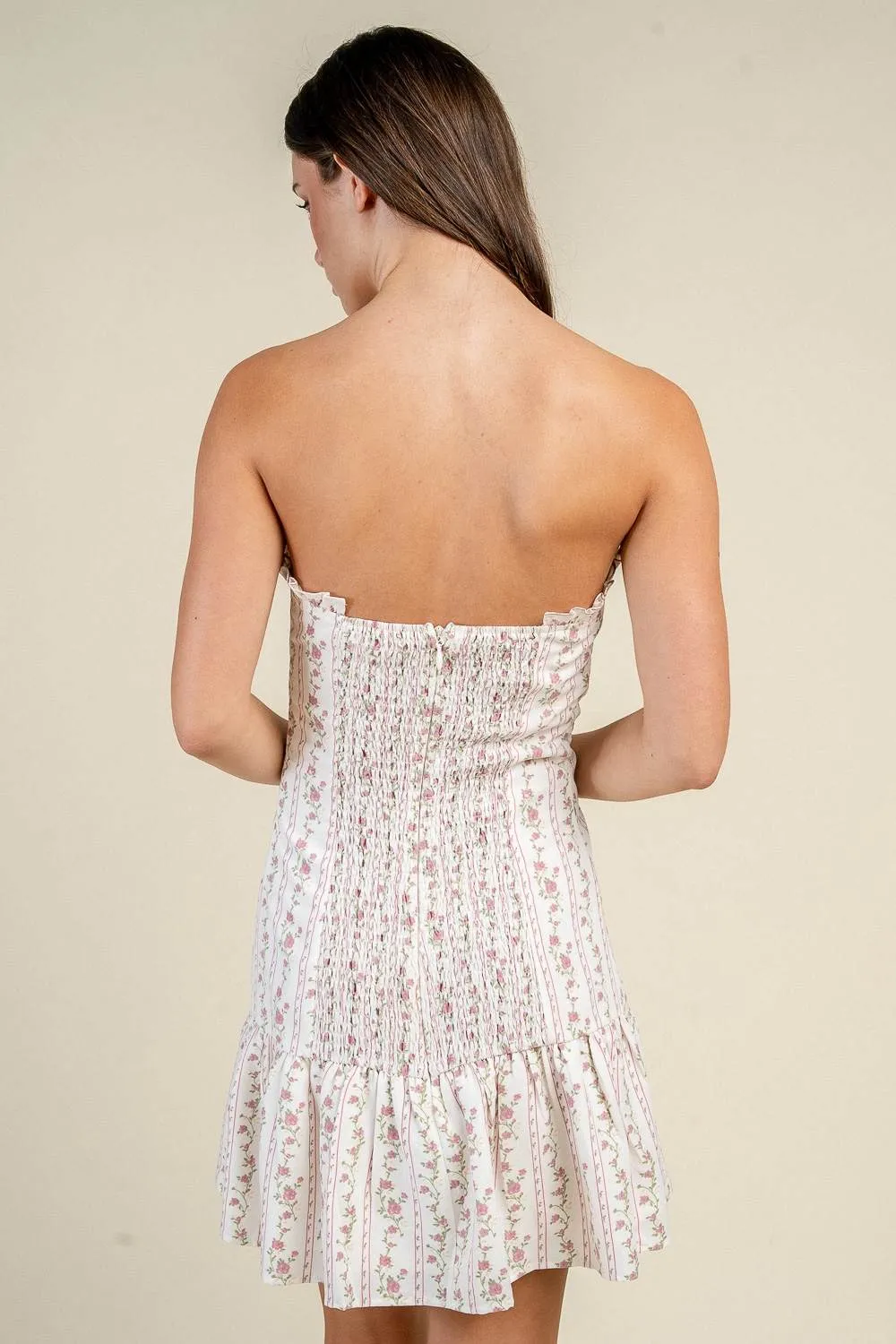 CD30756K / STRAPLESS FLORAL STRIPE RUCHED BODICE MINI DRESS sold by privy product image thumbnail 3