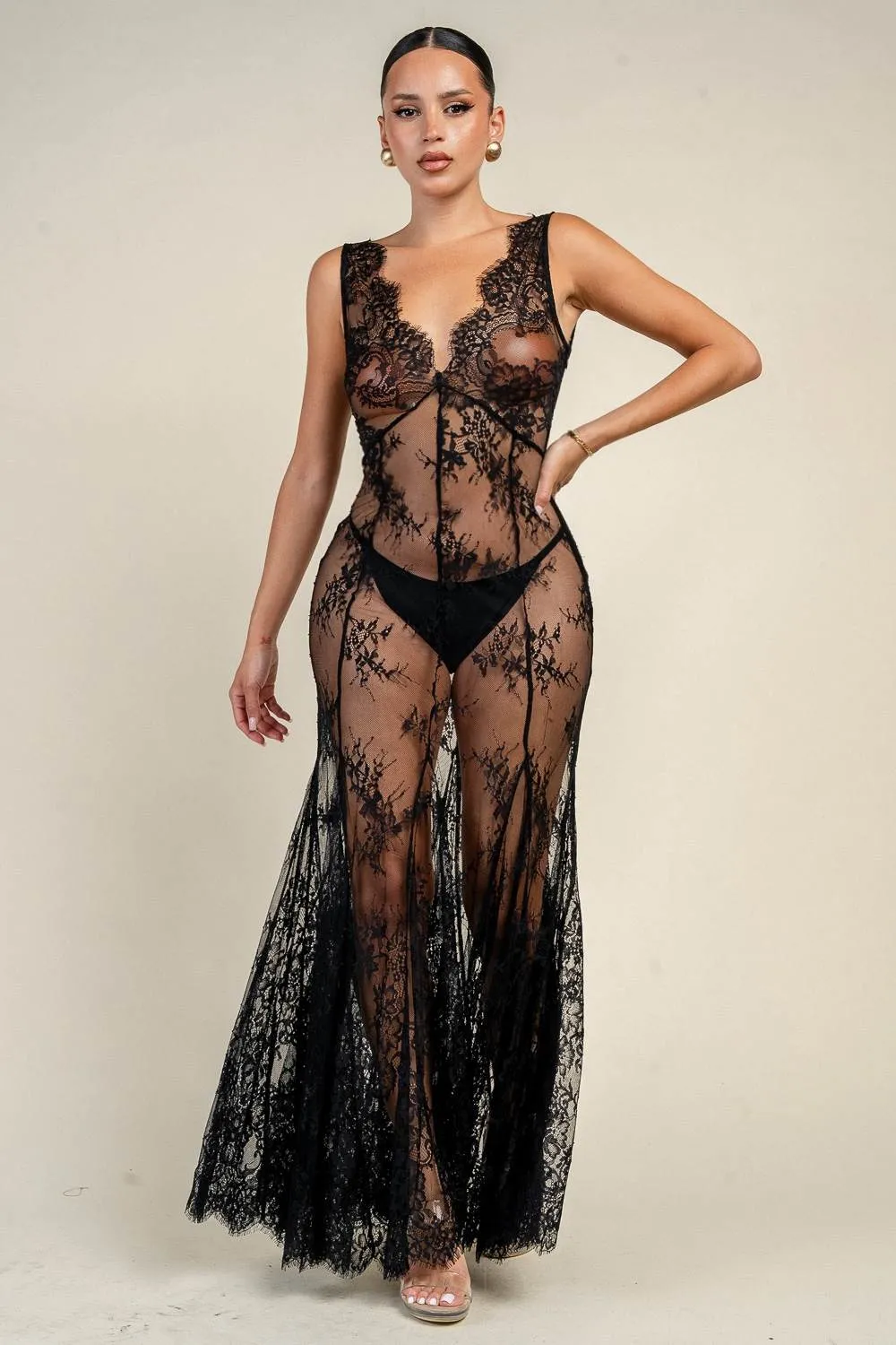YD30292K / FLORAL MESH LACE MAXI DRESS sold by privy product image thumbnail 4