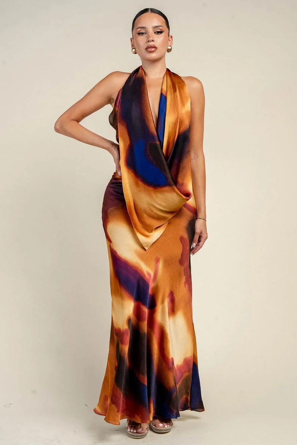 PD79725B / HALTER COWL NECK MAXI OPEN BACK DRESS sold by privy product image thumbnail 4