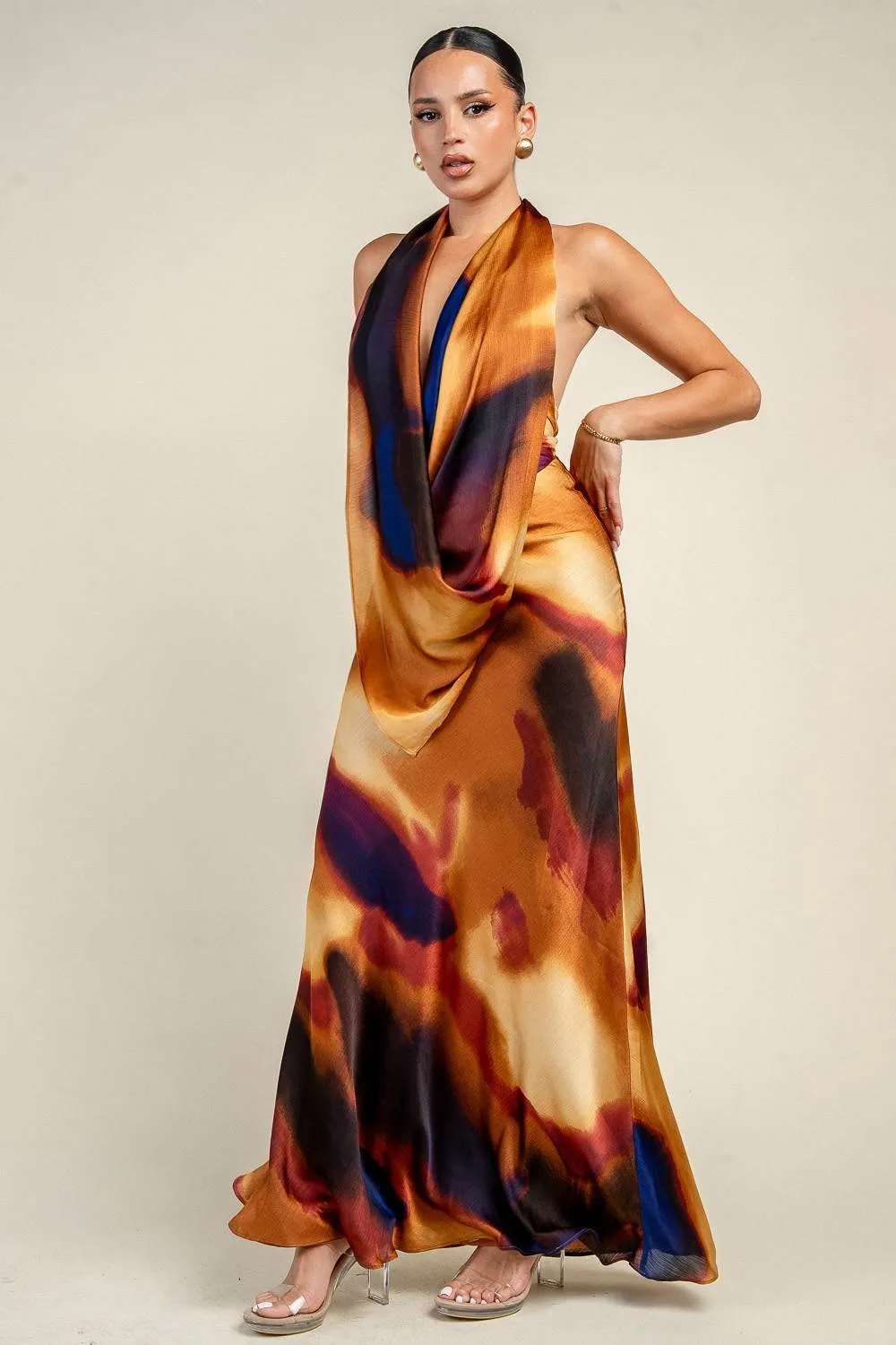 PD79725B / HALTER COWL NECK MAXI OPEN BACK DRESS sold by privy product image thumbnail 2