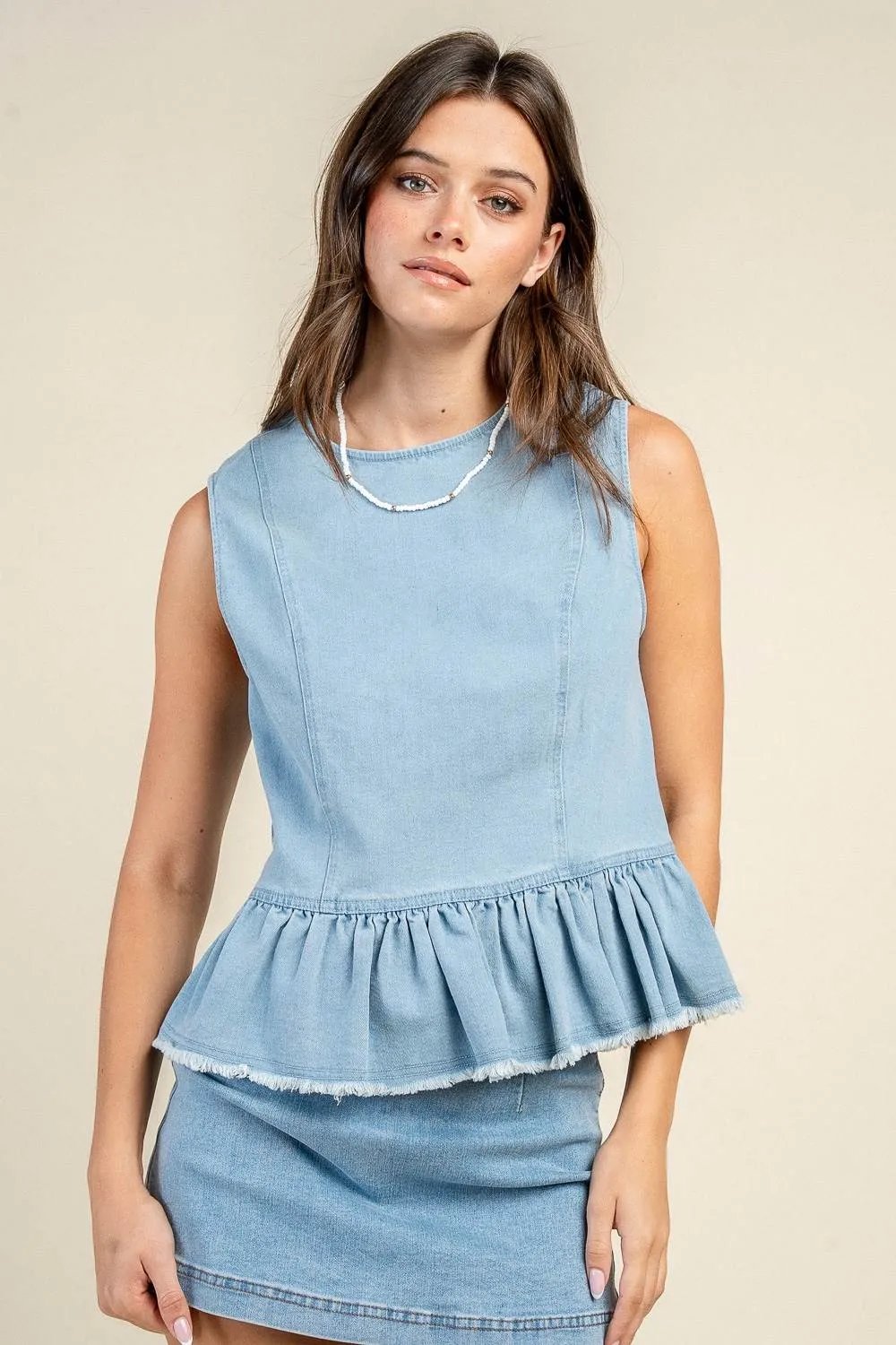 BT3453N / PEPLUM CREW NECK SLEEVELESS TOP W/ BUTTON UP BACK sold by privy product image thumbnail 5