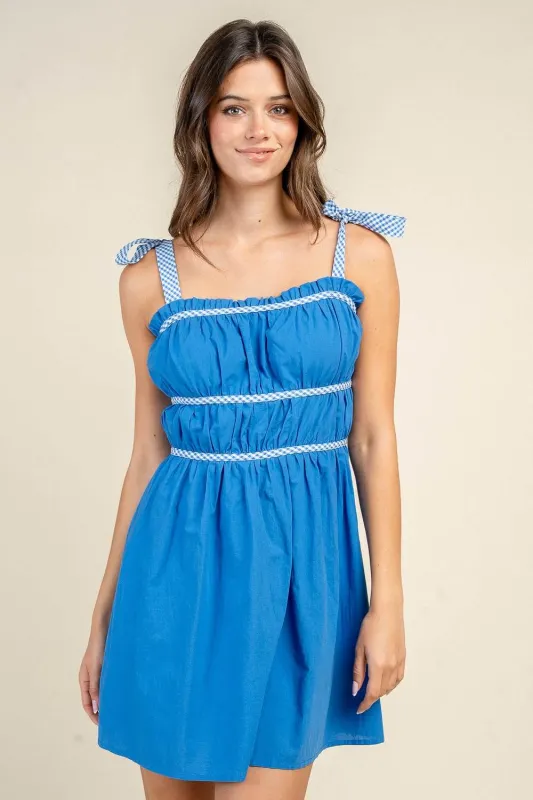 CD30913Y / TIE CONTRAST SHOULDER S/L MINI DRESS made by privy