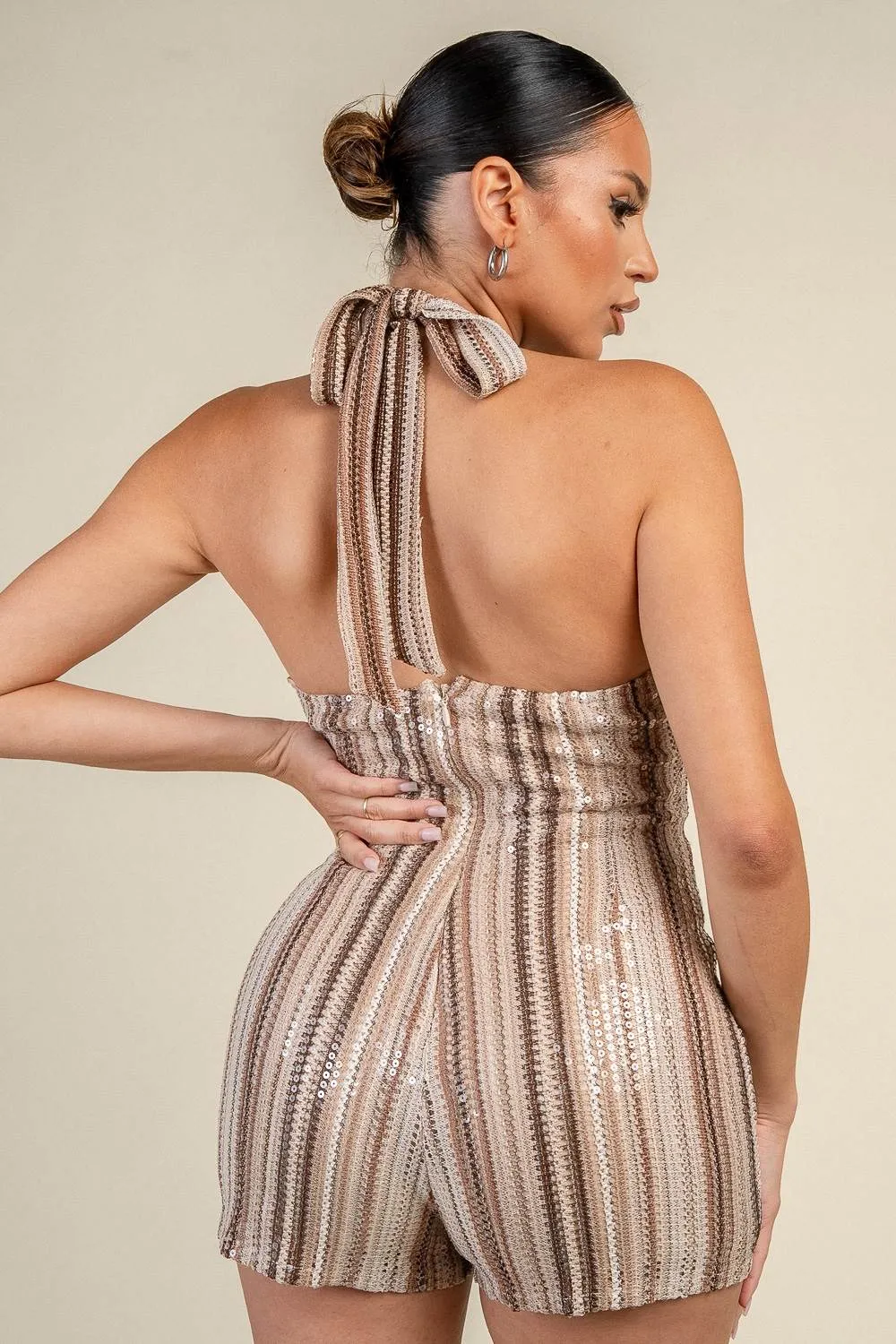 YJ1033S / CLEAR SEQUIN STRIPE KNIT HALTER ROMPER sold by privy product image thumbnail 3