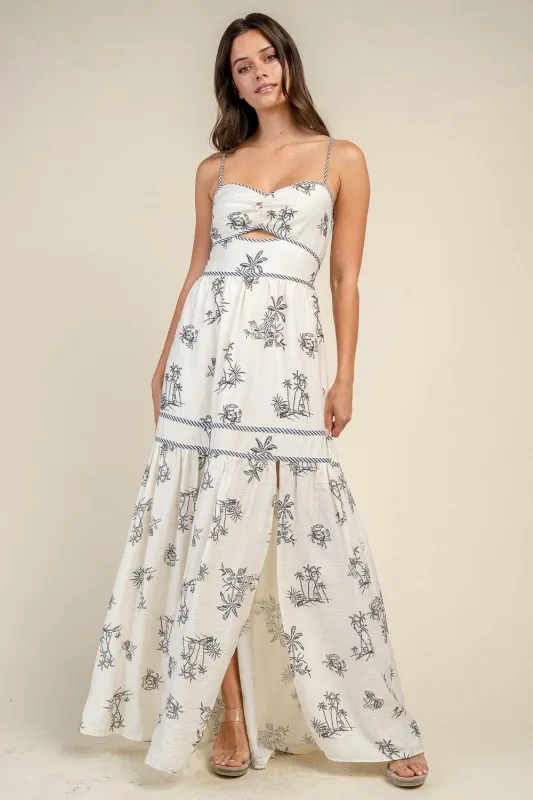 BD13363B / MAXI SUNDRESS W/ CONTRAST STRIPE BINDING DETAIL made by privy