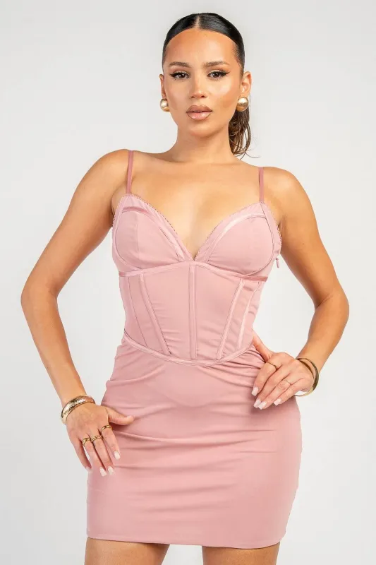 PD79758D / LACE-UP BACK DETAIL CORSET MINI DRESS made by privy