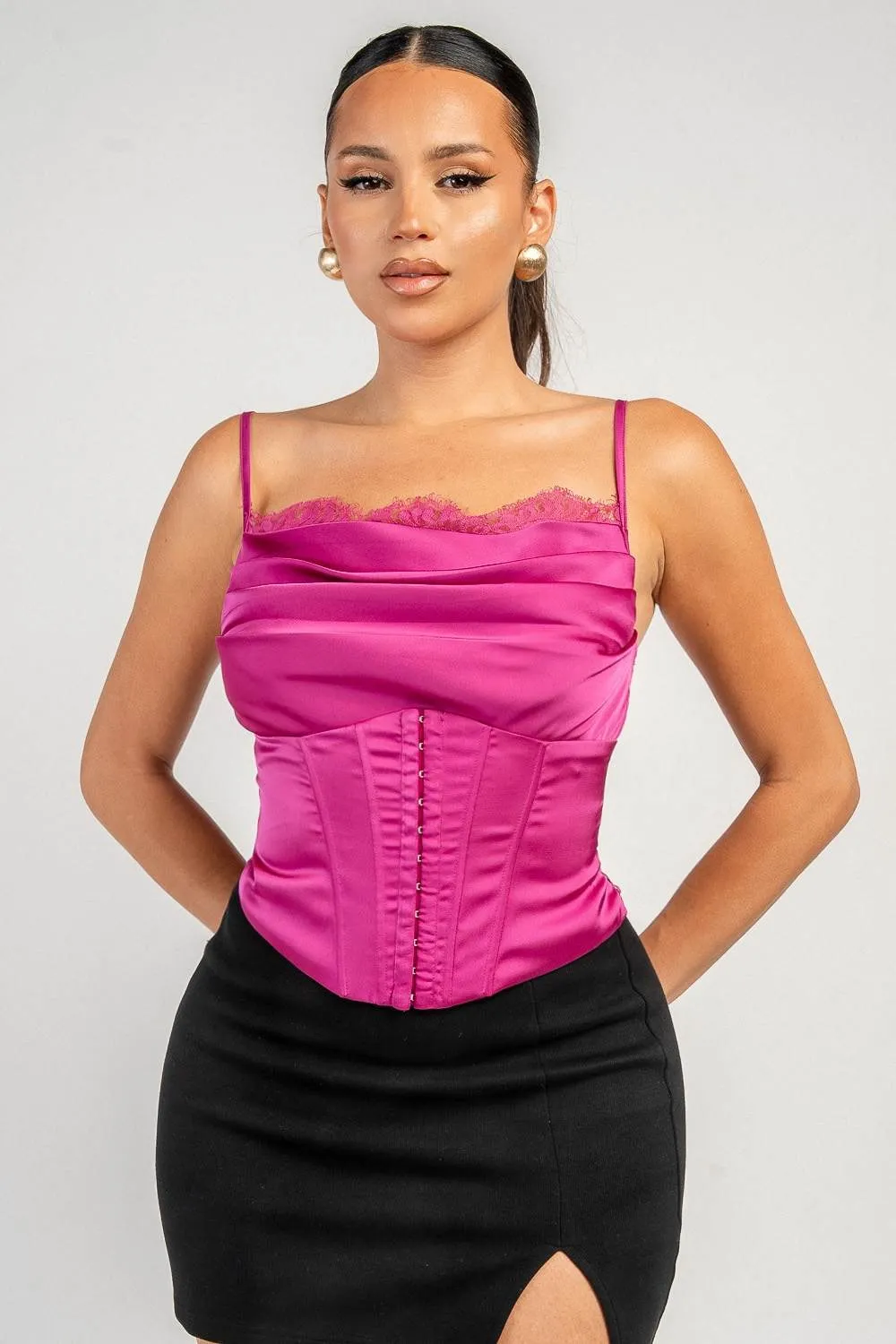YT4112S / SATIN WITH LACE TRIM CORSET TOP sold by privy product image thumbnail 4