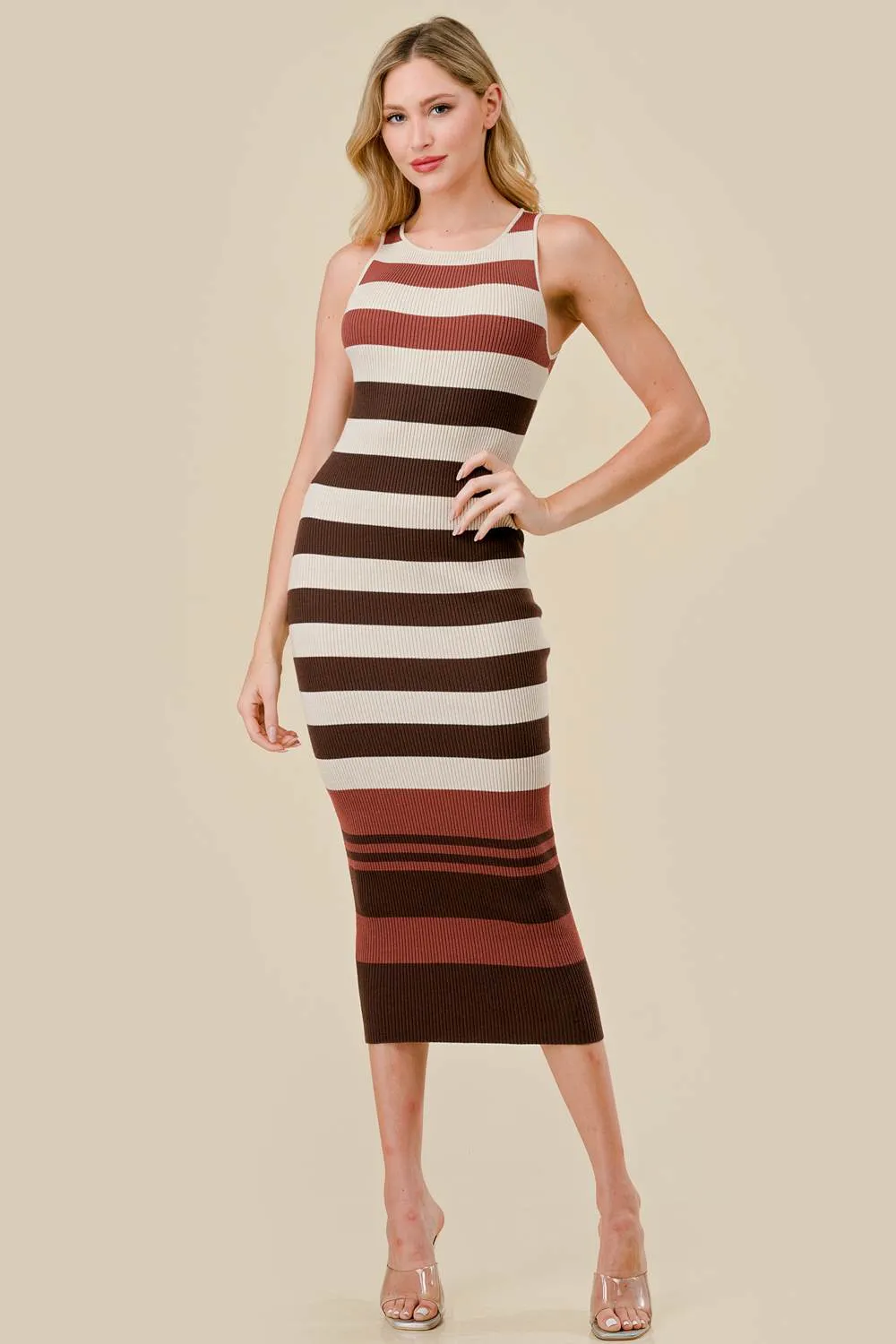 BD12337C / STRIPE RIB SWEATER ROUND NECK BODYCON MIDI DRESS sold by privy product image thumbnail 4