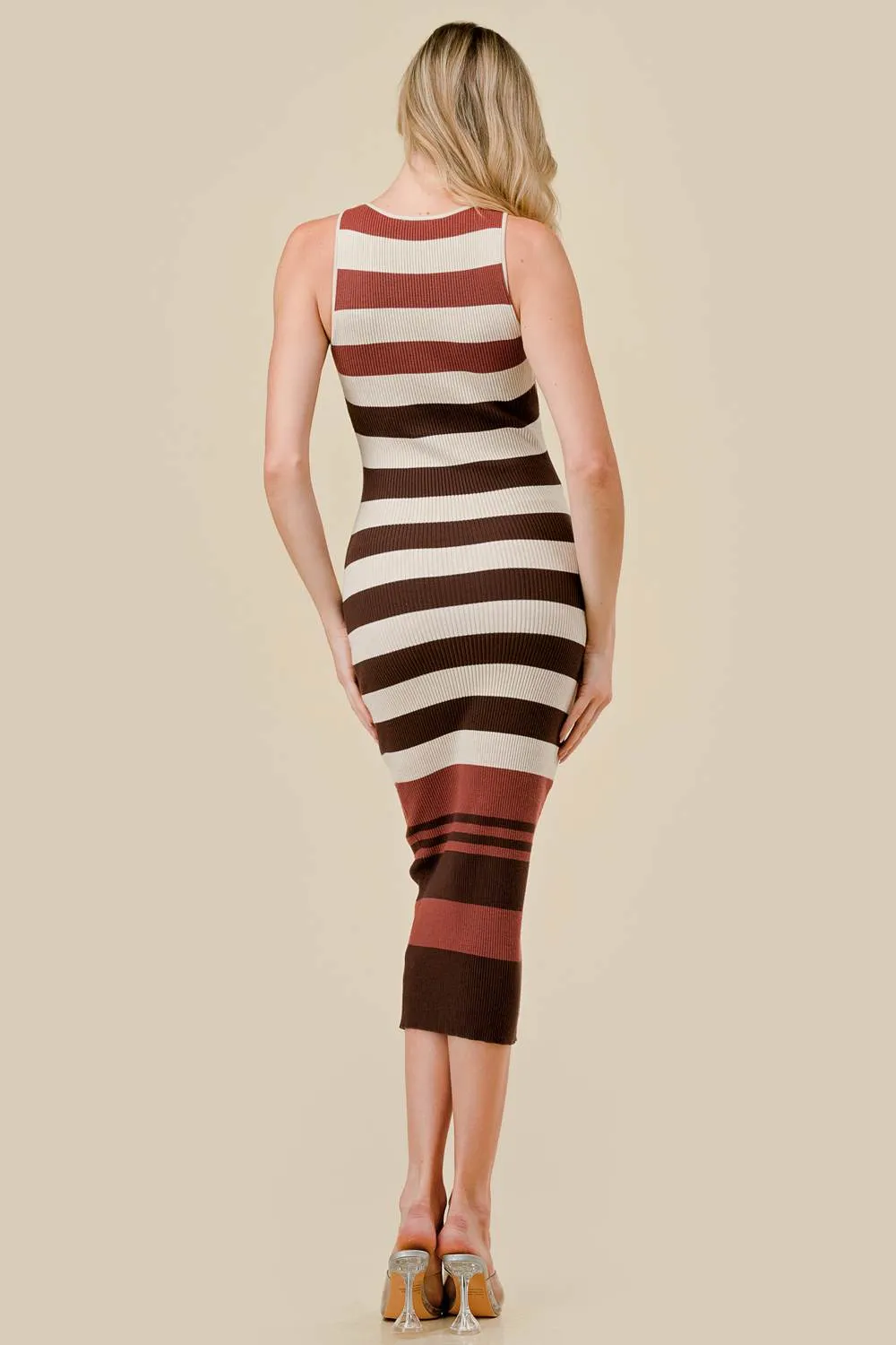 BD12337C / STRIPE RIB SWEATER ROUND NECK BODYCON MIDI DRESS sold by privy product image thumbnail 3