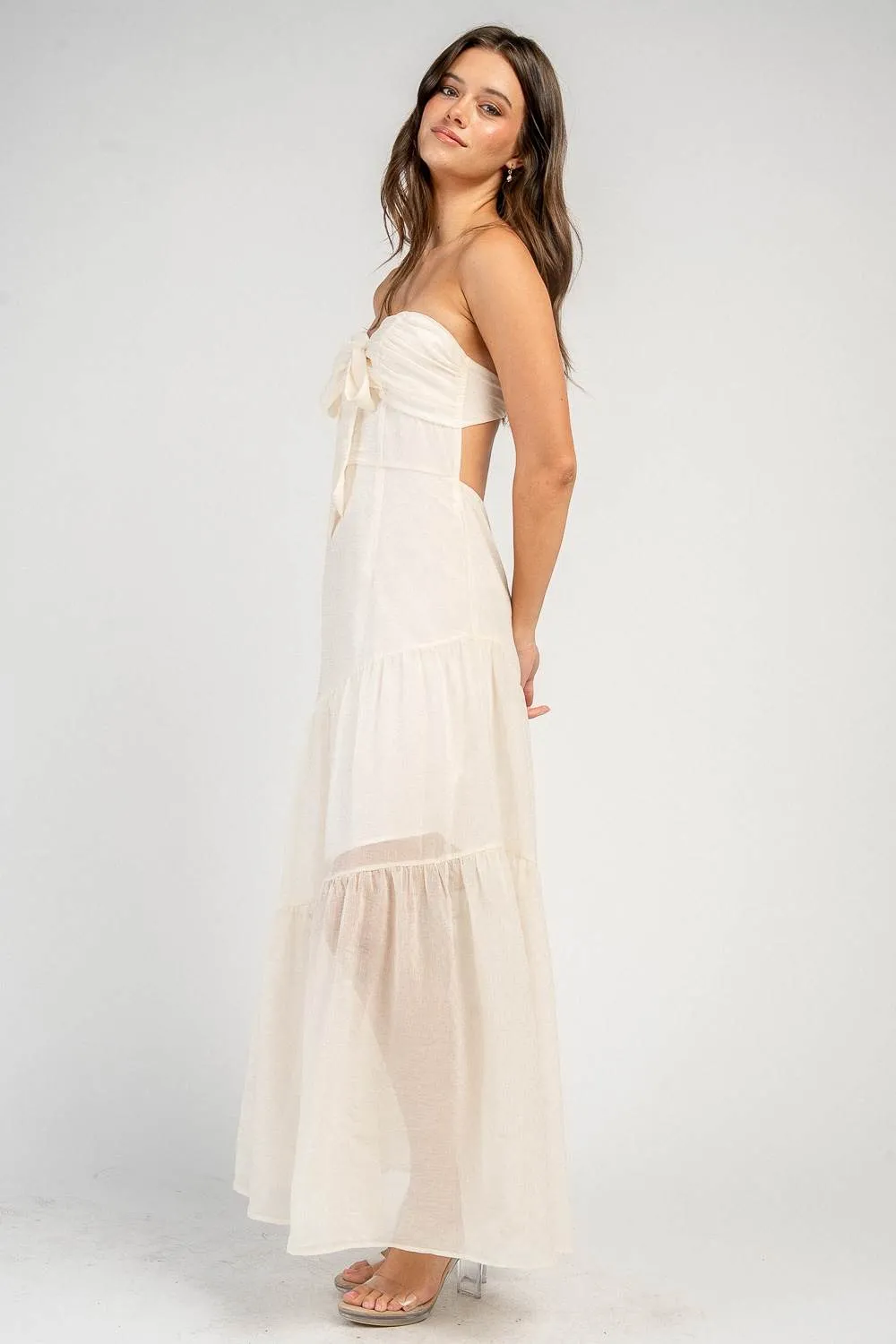 CD31044N / DIAGONAL TIERED MAXI TUBE DRESS W/ FRONT TIE sold by privy product image thumbnail 2