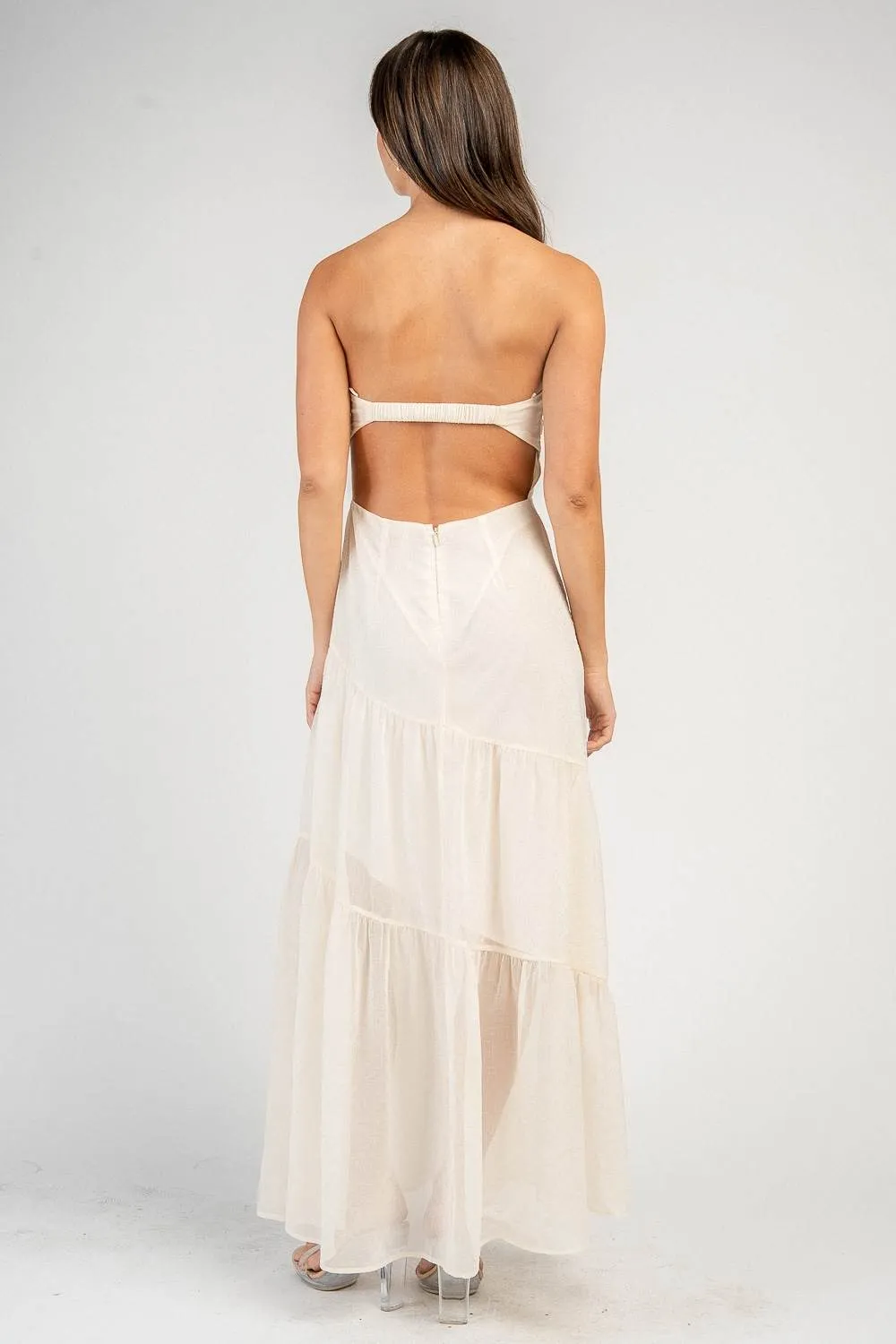 CD31044N / DIAGONAL TIERED MAXI TUBE DRESS W/ FRONT TIE sold by privy product image thumbnail 3