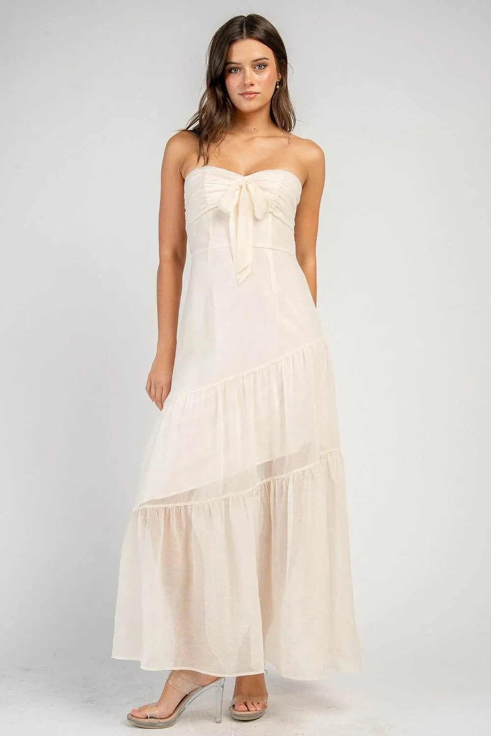 CD31044N / DIAGONAL TIERED MAXI TUBE DRESS W/ FRONT TIE sold by privy product image thumbnail 4