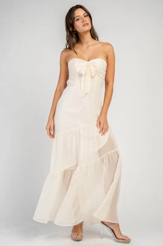 CD31044N / DIAGONAL TIERED MAXI TUBE DRESS W/ FRONT TIE made by privy