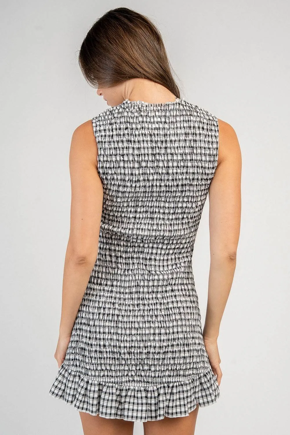 CD31103C / S/S FITTED MINI CRINKLE GINGHAM DRESS sold by privy product image thumbnail 3