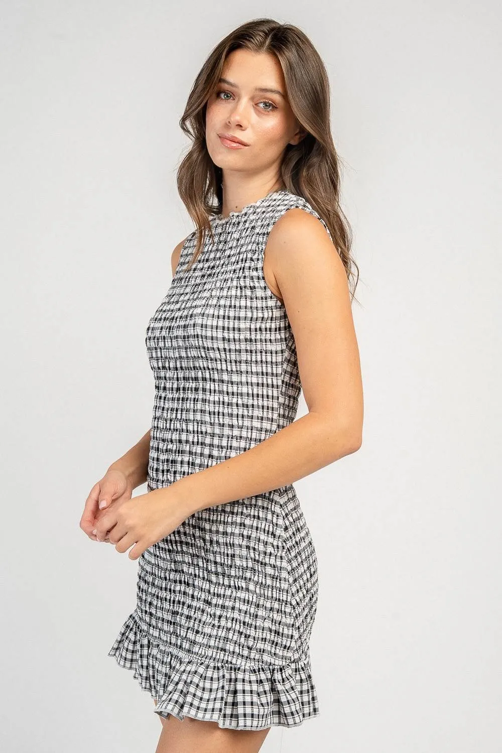 CD31103C / S/S FITTED MINI CRINKLE GINGHAM DRESS sold by privy product image thumbnail 2