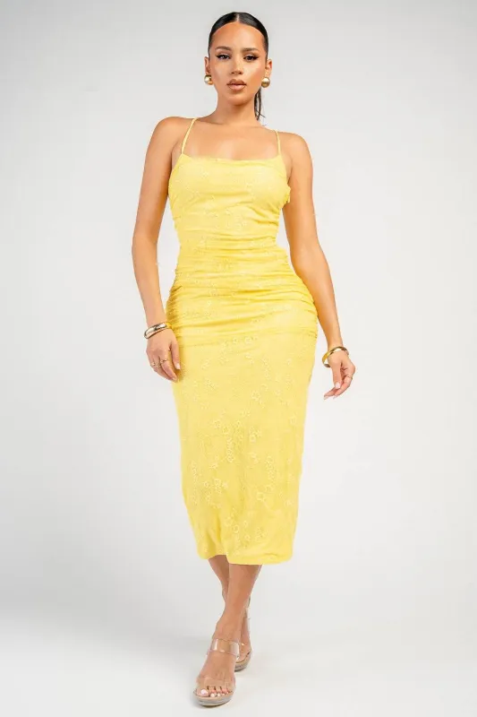 PD79850D / LACE RUCHED MIDI DRESS made by privy
