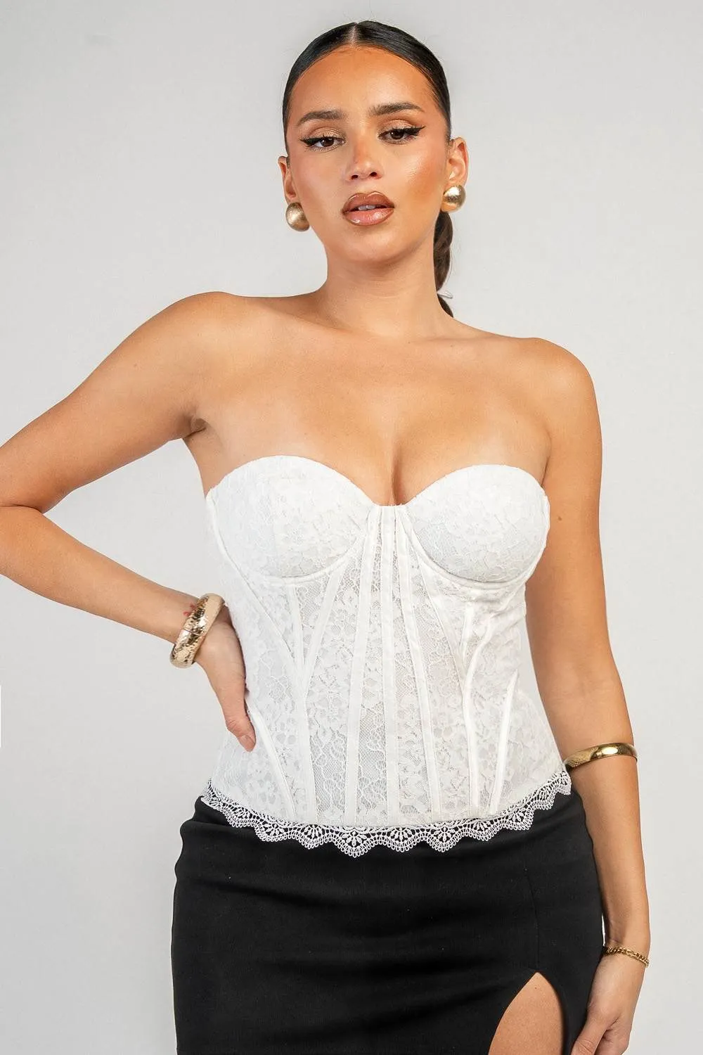 PT45744D / FLORAL LACE OVERLAY CORSET TOP sold by privy