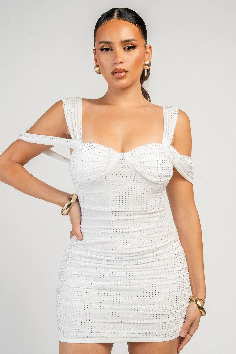 YD30305N / EMBELLISHED MESH RUCHING MINI DRESS sold by privy product image thumbnail 4