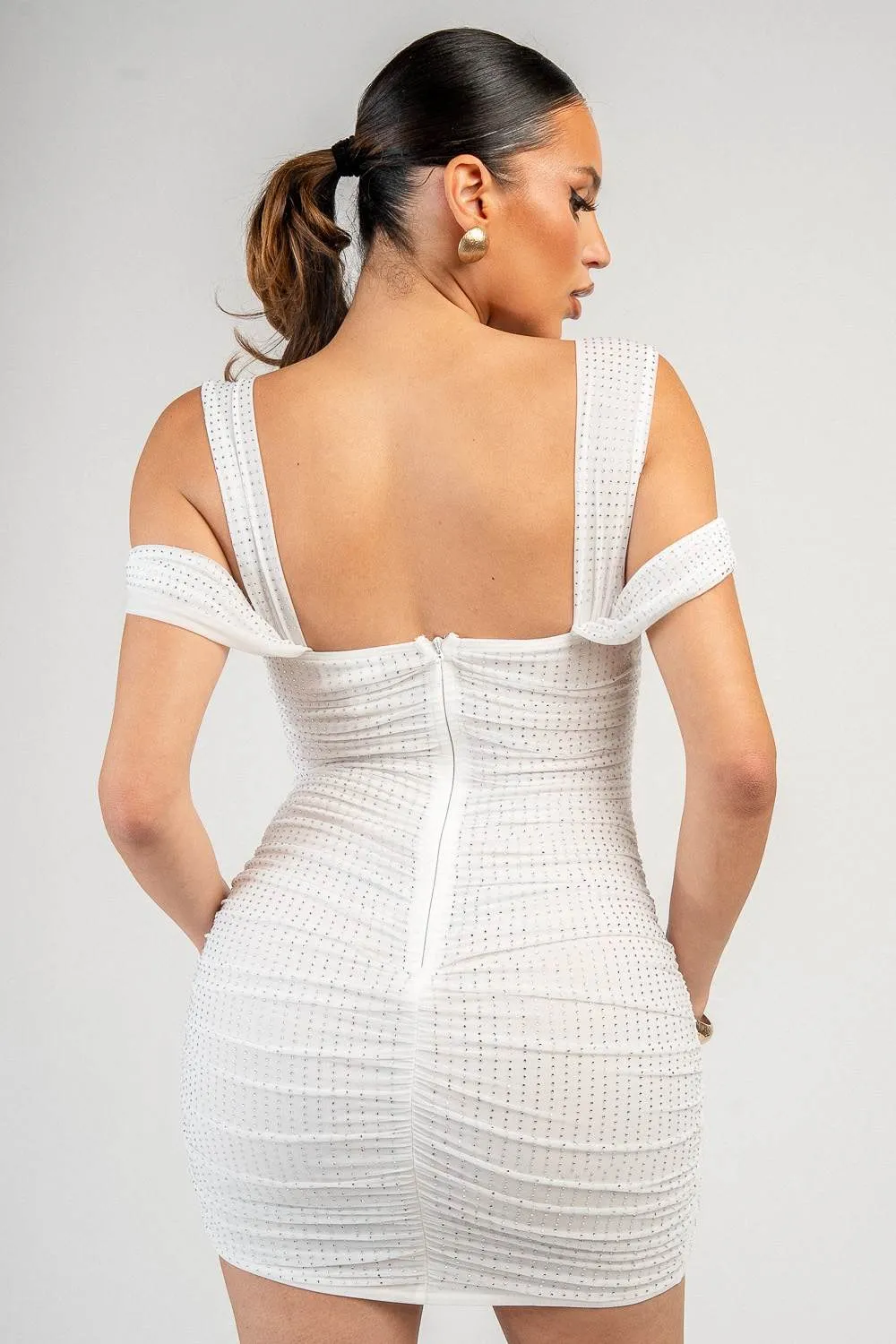 YD30305N / EMBELLISHED MESH RUCHING MINI DRESS sold by privy product image thumbnail 3