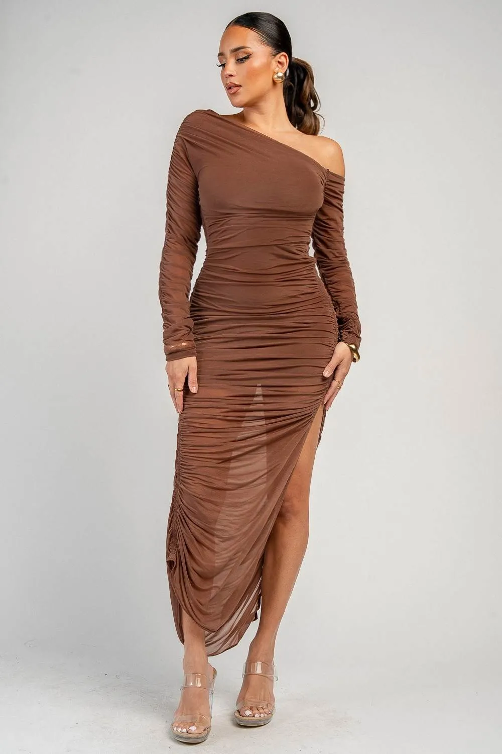 PD79842B / LONG SLEEVES ASSYMETRICAL HEM MAXI DRESS sold by privy product image thumbnail 4