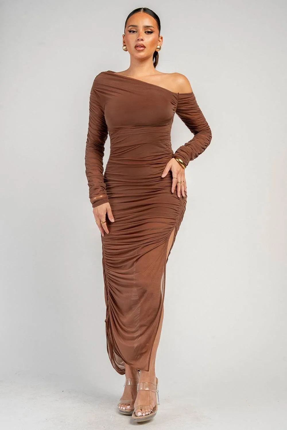 PD79842B / LONG SLEEVES ASSYMETRICAL HEM MAXI DRESS sold by privy