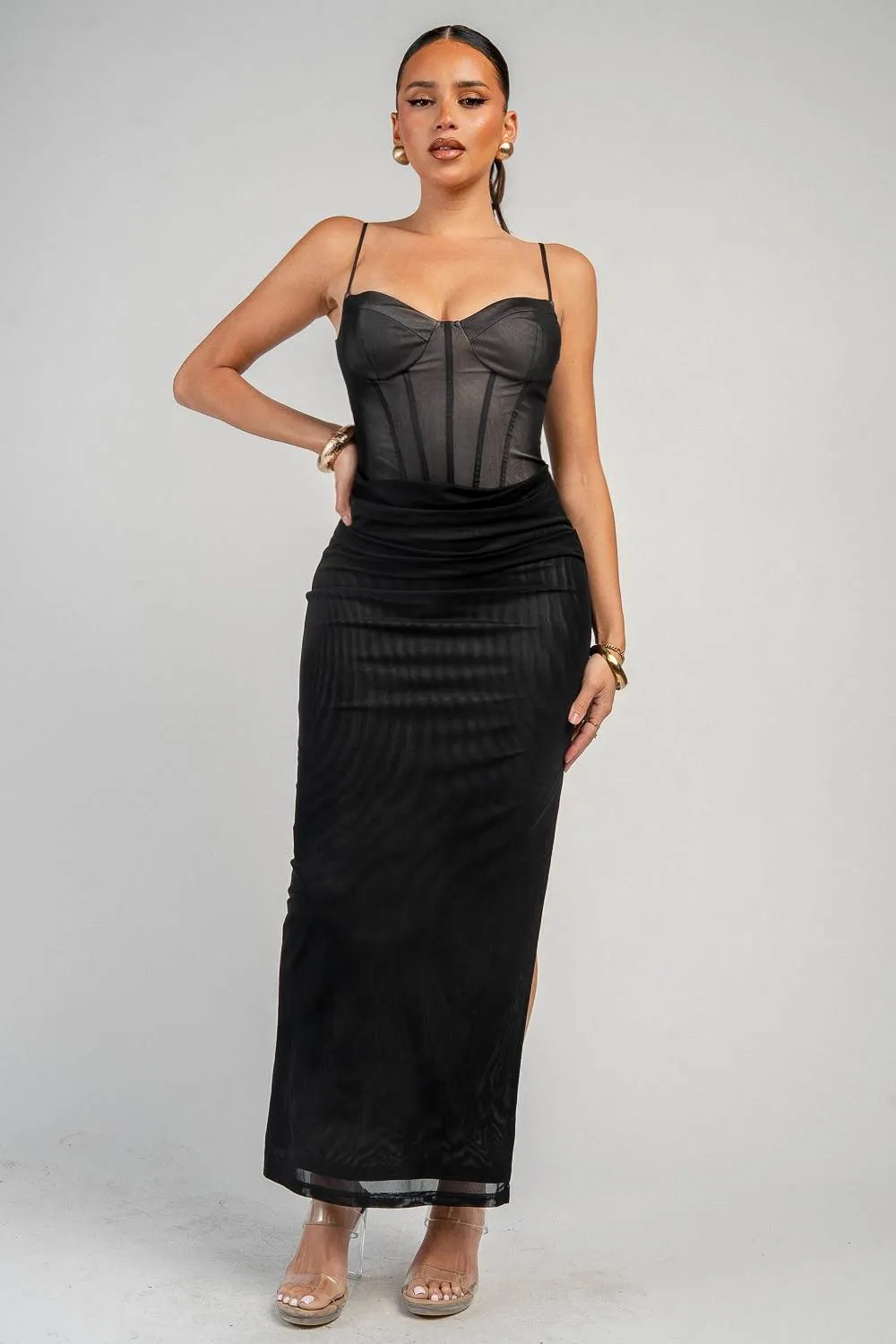 PD79895E / LACE-UP BACK DETAIL CORSET MIDI DRESS sold by privy