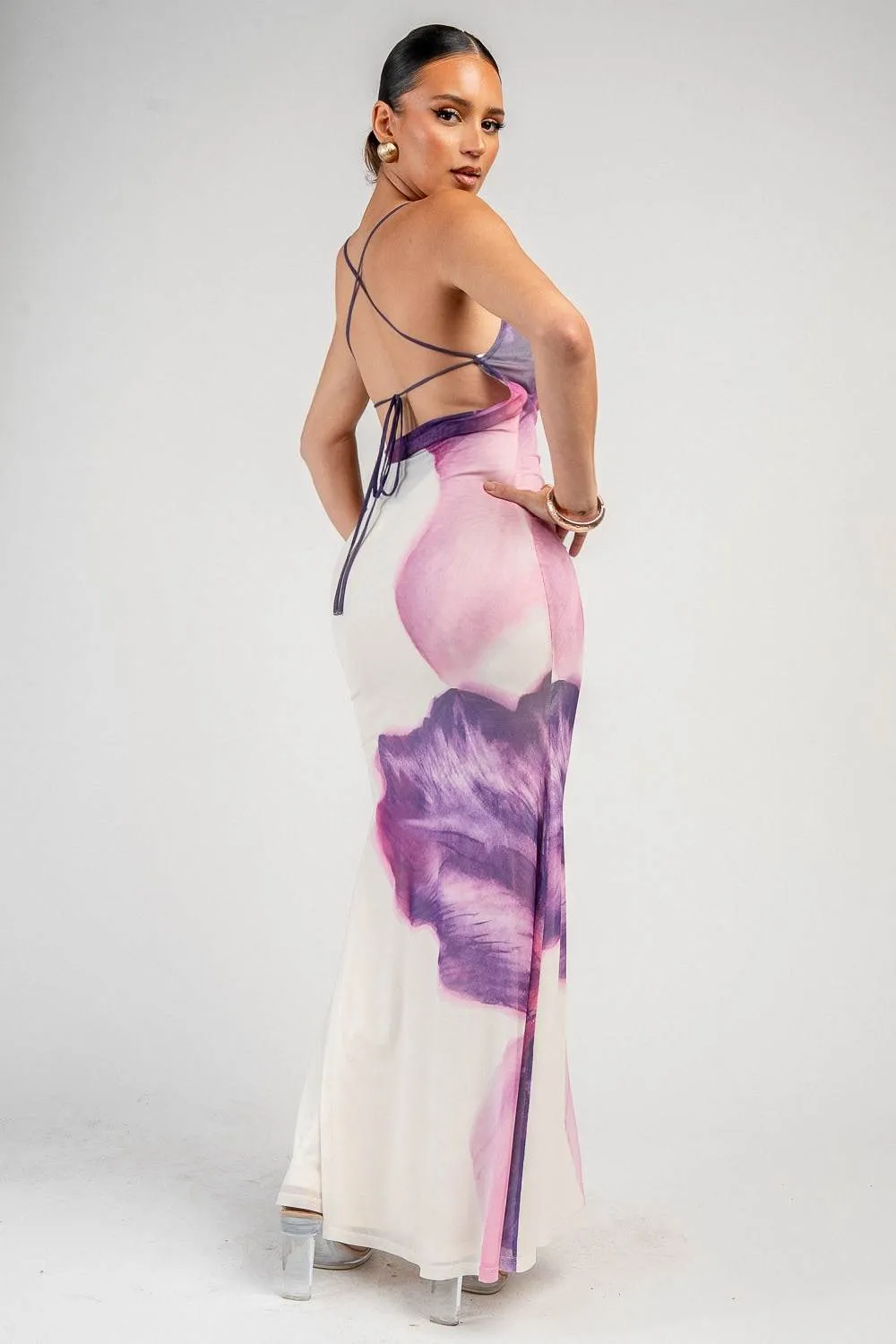 YD30360B / MESH PRINT WITH COWL NECK MAXI DRESS sold by privy product image thumbnail 3