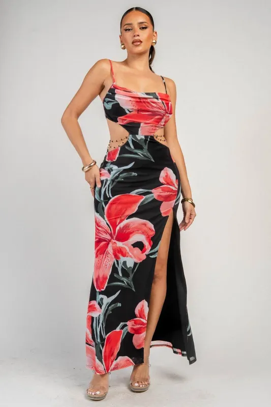 YD30139S / MESH DIGITAL PRINT MAXI DRESS made by privy